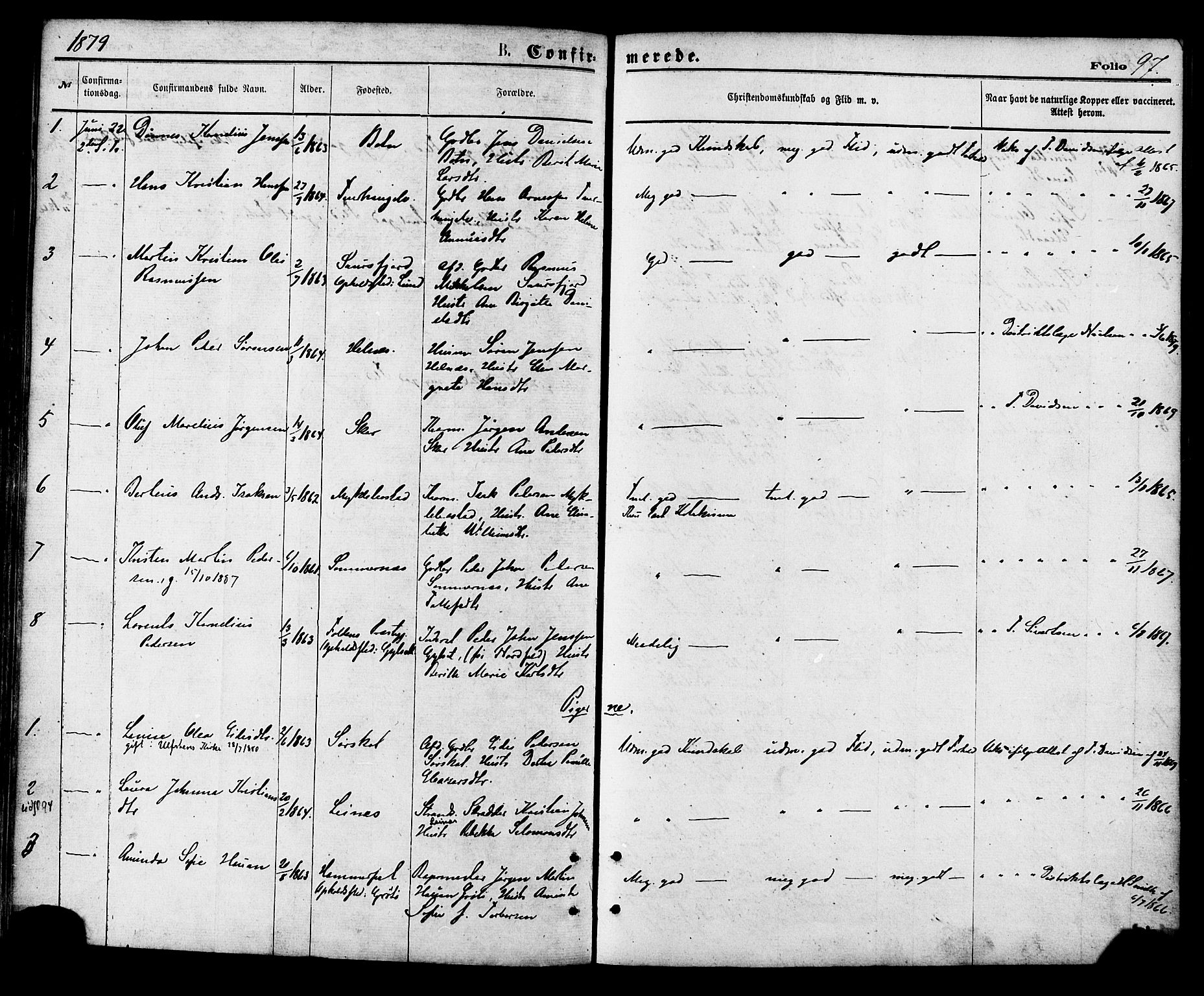 Ministerialprotokoller, klokkerbøker og fødselsregistre - Nordland, AV/SAT-A-1459/857/L0821: Parish register (official) no. 857A01, 1875-1889, p. 97