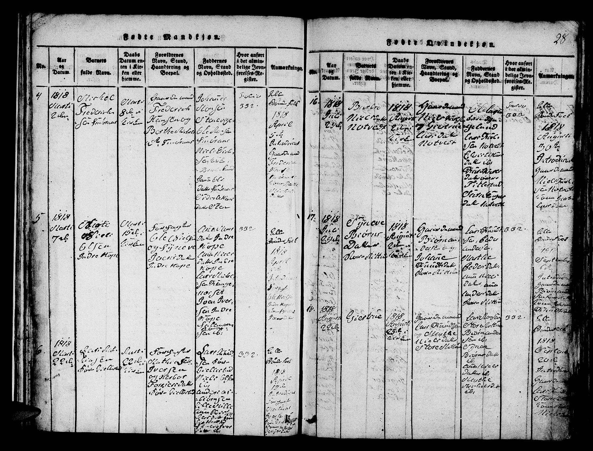 Fana Sokneprestembete, SAB/A-75101/H/Hab/Haba/L0001: Parish register (copy) no. A 1, 1816-1836, p. 28