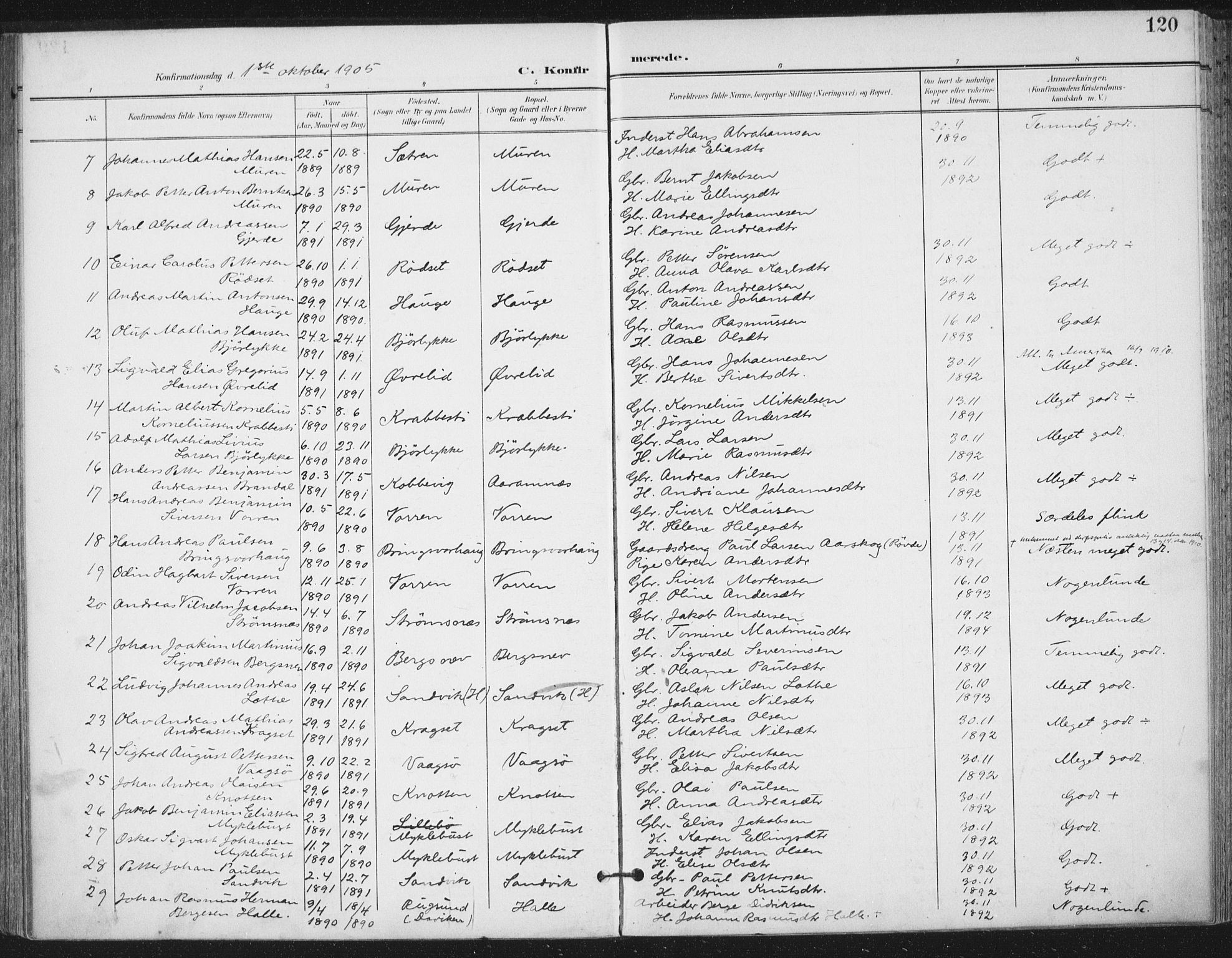 Ministerialprotokoller, klokkerbøker og fødselsregistre - Møre og Romsdal, AV/SAT-A-1454/503/L0038: Parish register (official) no. 503A06, 1901-1917, p. 120