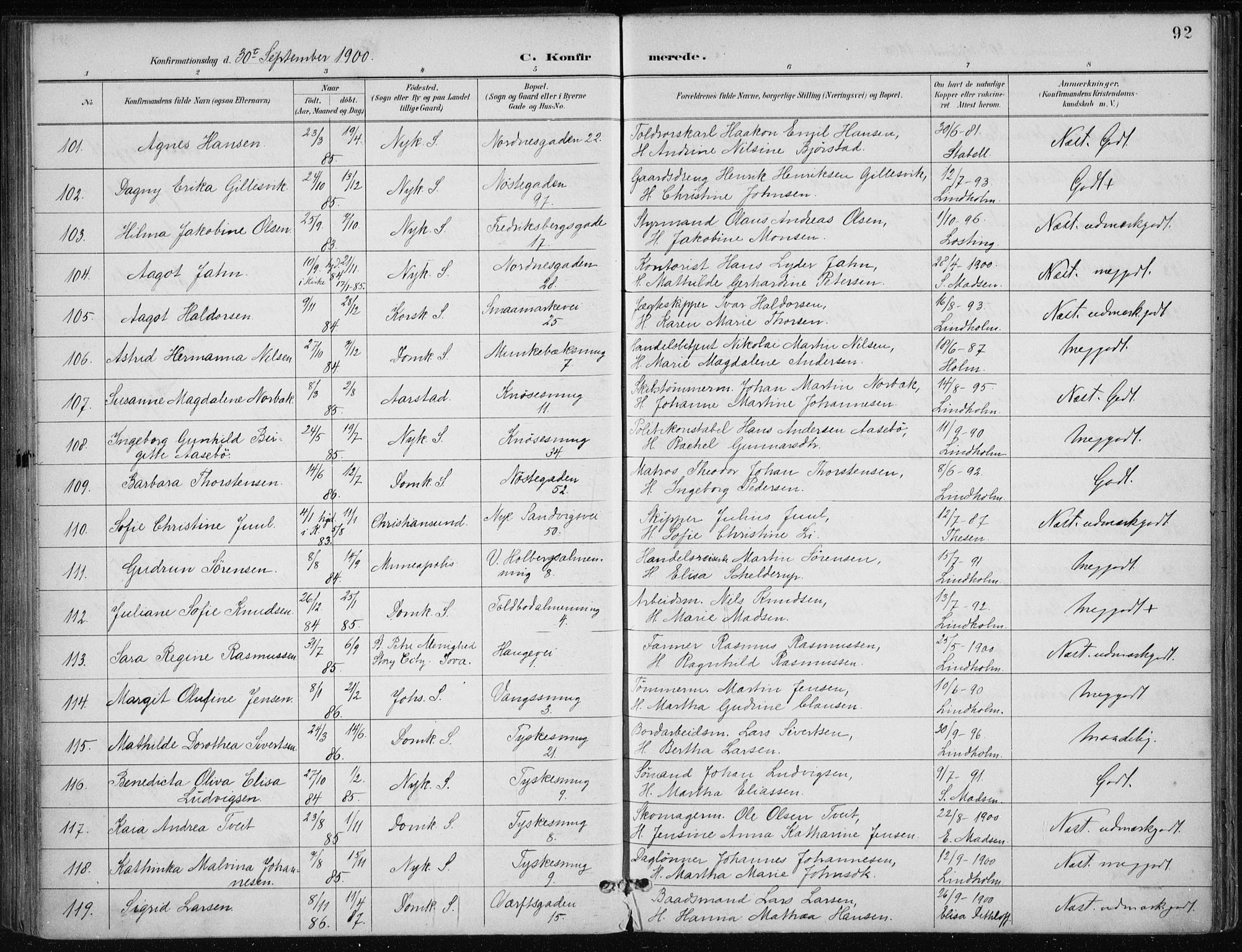Nykirken Sokneprestembete, AV/SAB-A-77101/H/Haa/L0028: Parish register (official) no. C 7, 1887-1913, p. 92
