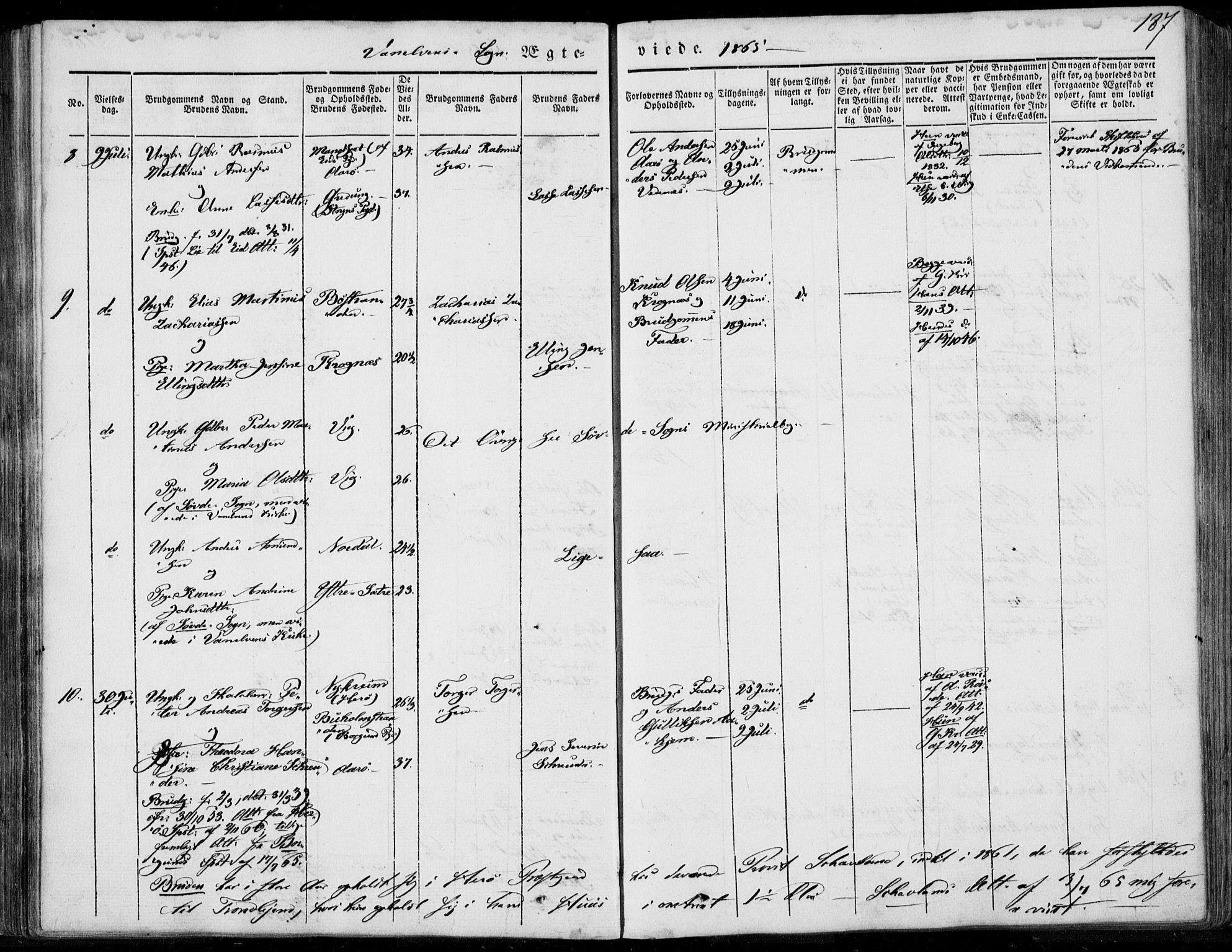 Ministerialprotokoller, klokkerbøker og fødselsregistre - Møre og Romsdal, SAT/A-1454/501/L0006: Parish register (official) no. 501A06, 1844-1868, p. 187