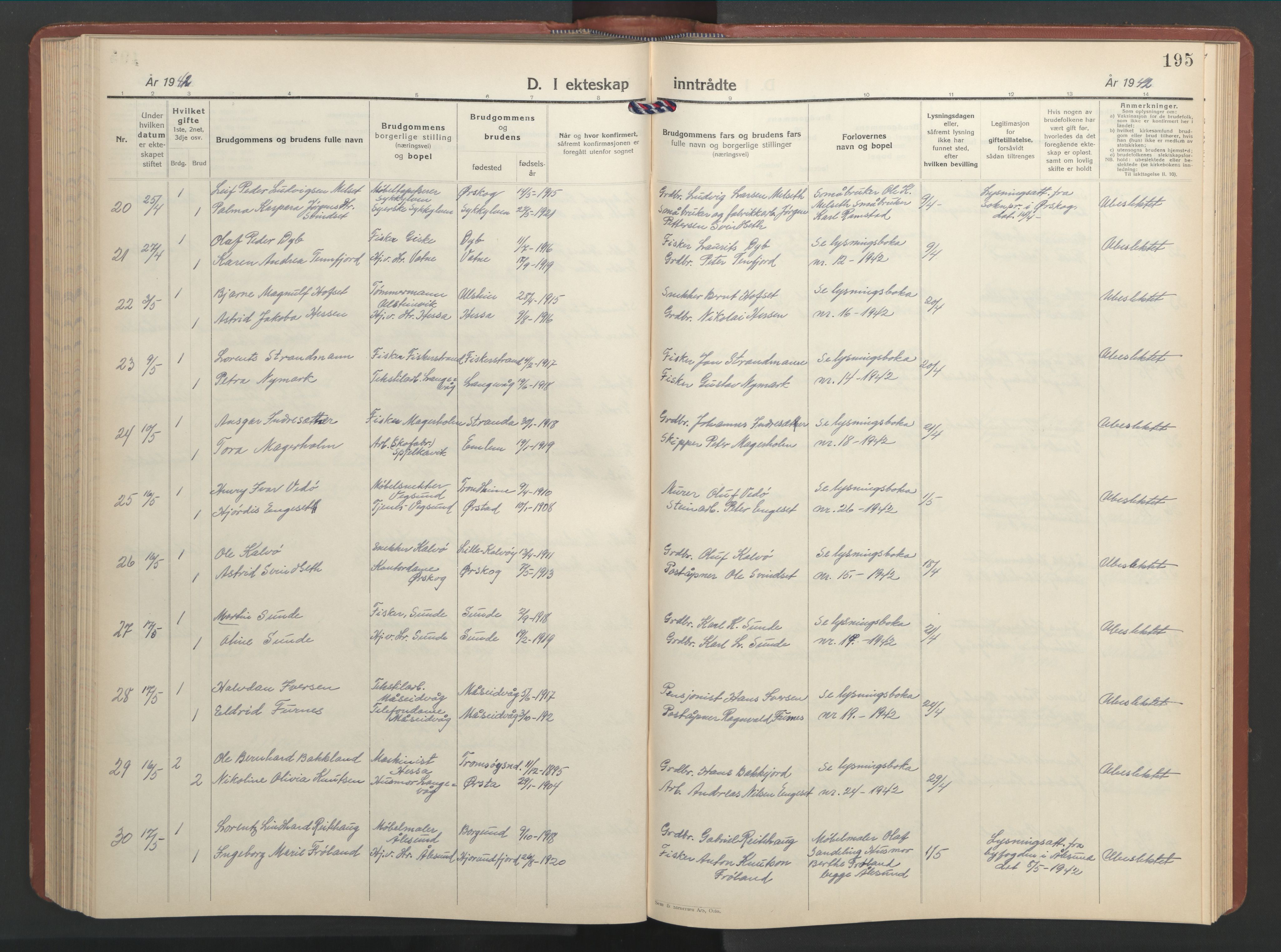 Ministerialprotokoller, klokkerbøker og fødselsregistre - Møre og Romsdal, SAT/A-1454/528/L0437: Parish register (copy) no. 528C18, 1939-1948, p. 195