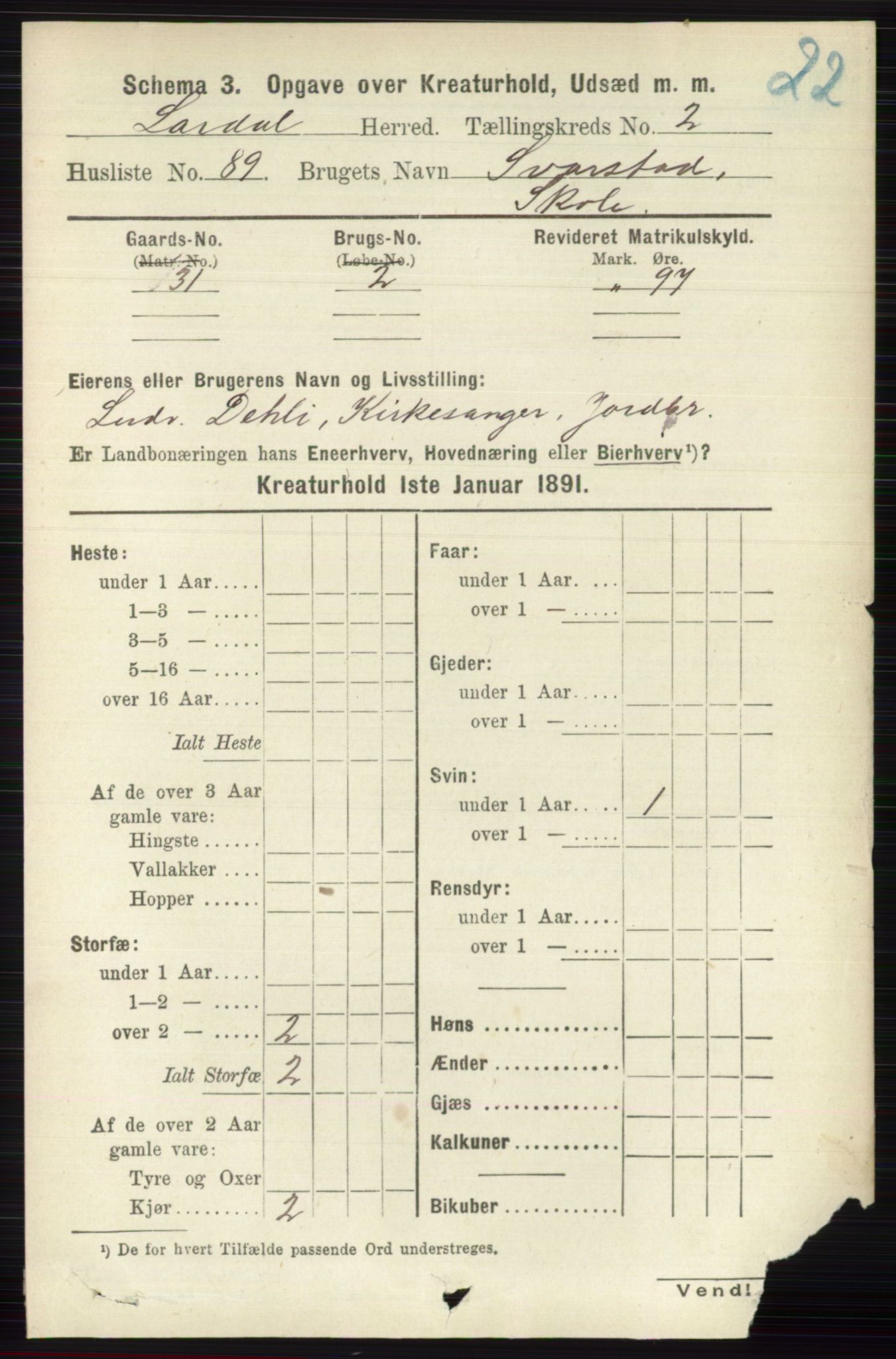 RA, 1891 census for 0728 Lardal, 1891, p. 3601