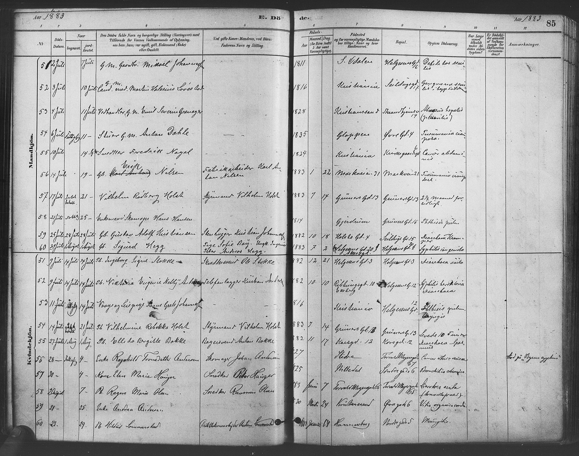 Paulus prestekontor Kirkebøker, AV/SAO-A-10871/F/Fa/L0005: Parish register (official) no. 5, 1879-1889, p. 85