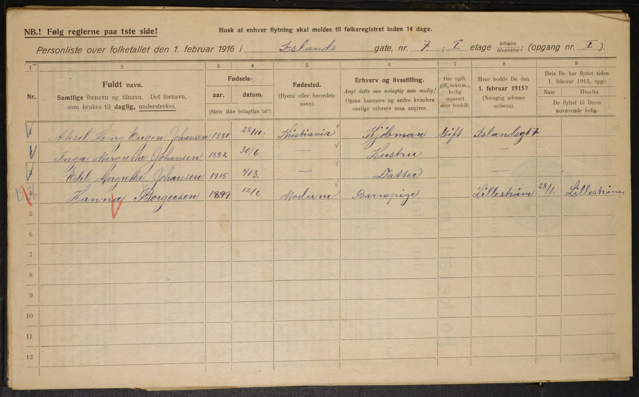 OBA, Municipal Census 1916 for Kristiania, 1916, p. 45493