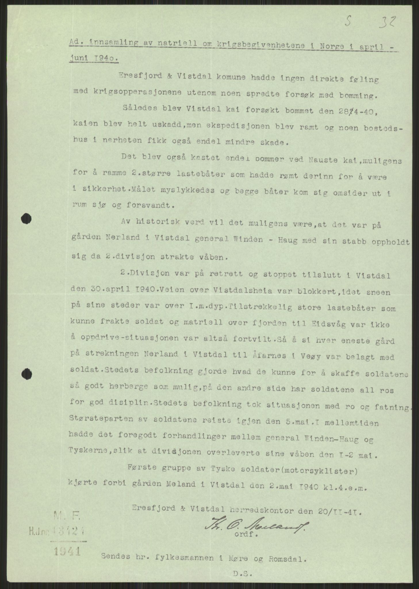 Forsvaret, Forsvarets krigshistoriske avdeling, RA/RAFA-2017/Y/Ya/L0015: II-C-11-31 - Fylkesmenn.  Rapporter om krigsbegivenhetene 1940., 1940, p. 604