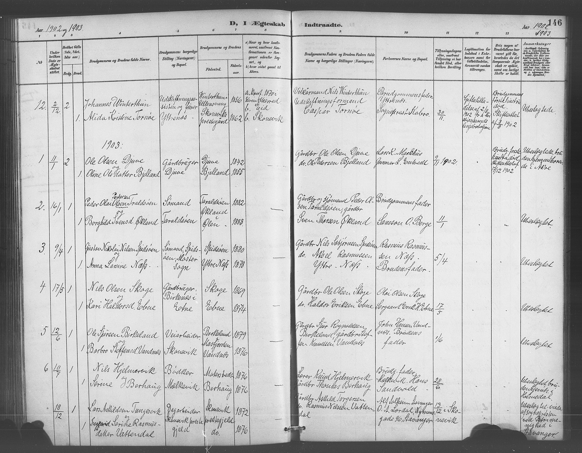 Skånevik sokneprestembete, AV/SAB-A-77801/H/Hab: Parish register (copy) no. A 2, 1888-1924, p. 146