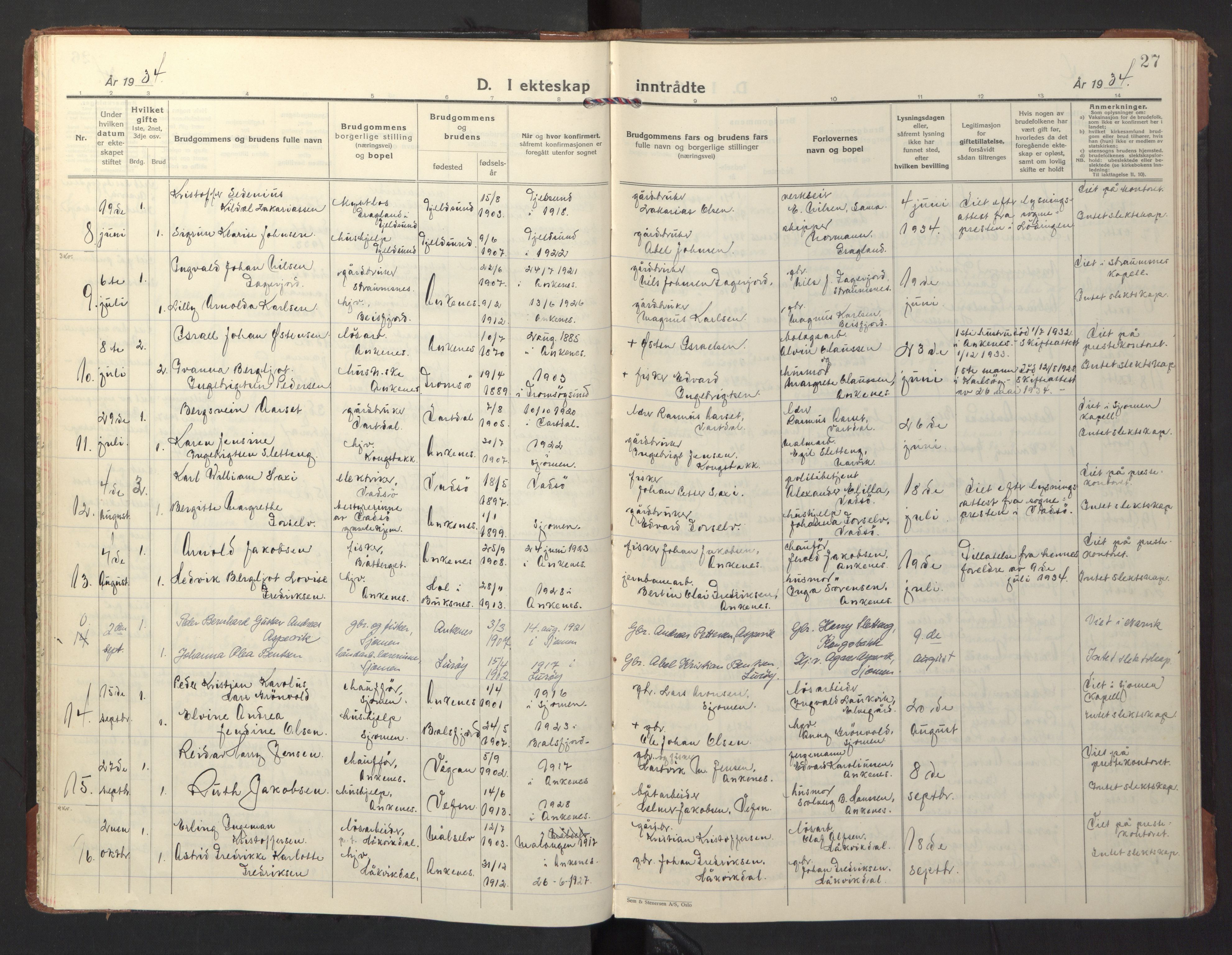 Ministerialprotokoller, klokkerbøker og fødselsregistre - Nordland, SAT/A-1459/866/L0948: Parish register (official) no. 866A11, 1929-1949, p. 27