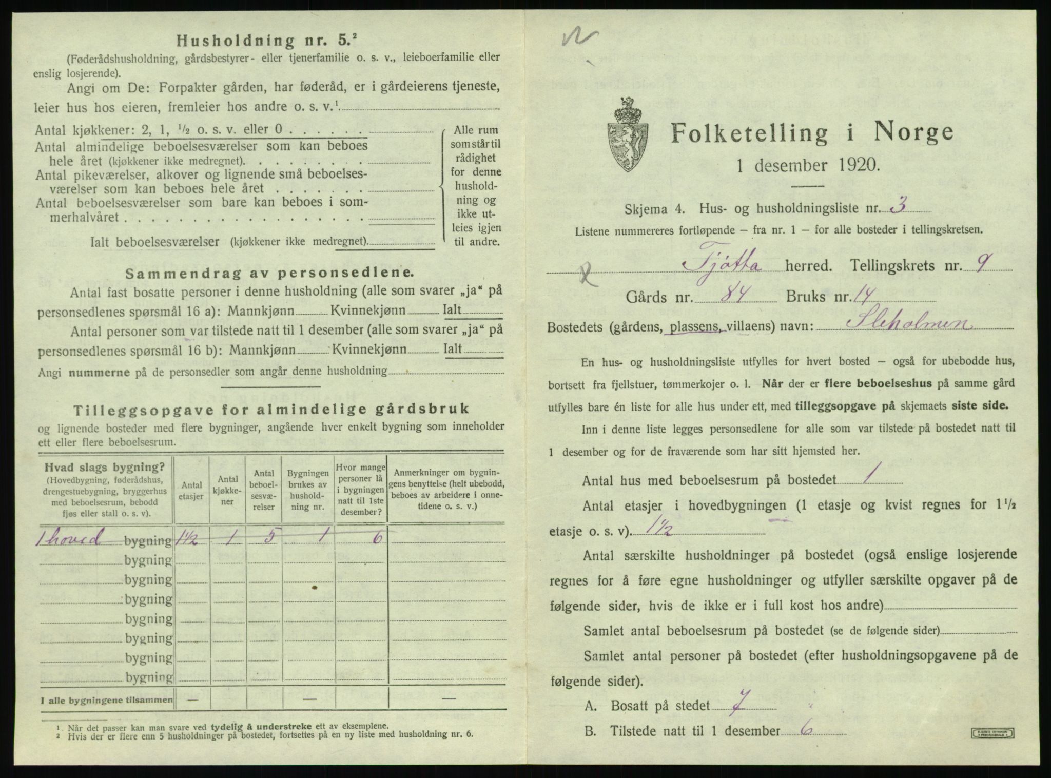 SAT, 1920 census for Tjøtta, 1920, p. 539