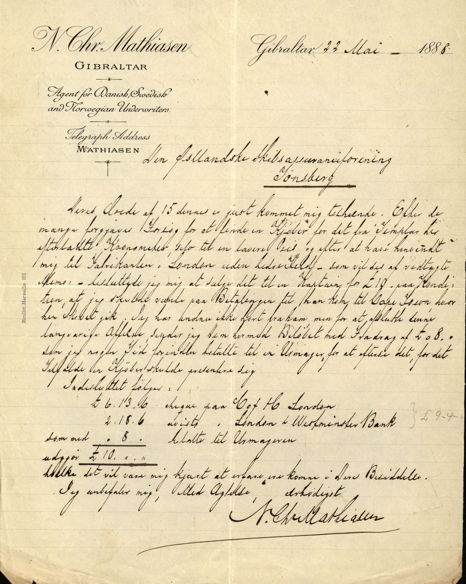 Pa 63 - Østlandske skibsassuranceforening, VEMU/A-1079/G/Ga/L0020/0003: Havaridokumenter / Anton, Diamant, Templar, Finn, Eliezer, Arctic, 1887, p. 251