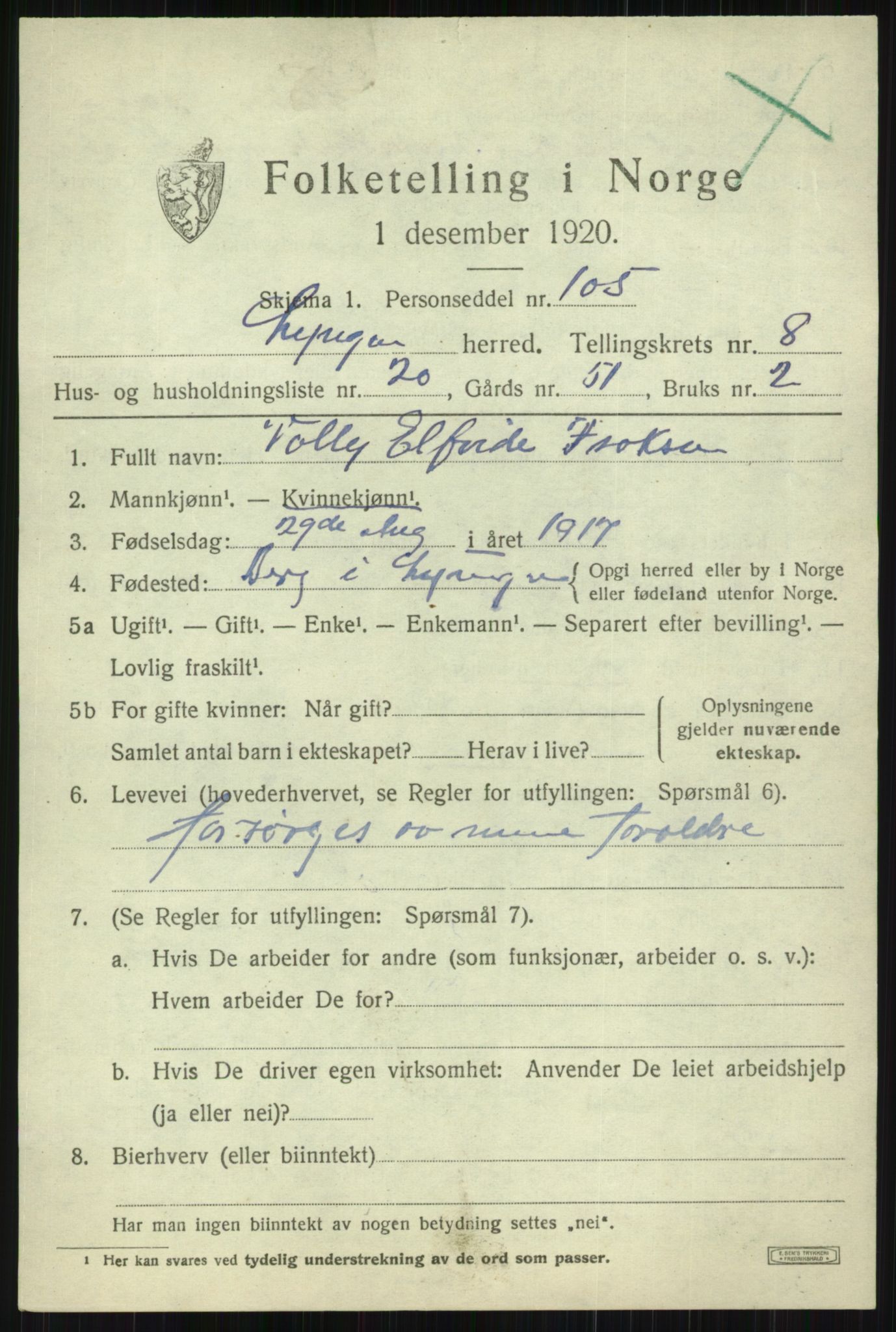 SATØ, 1920 census for Lyngen, 1920, p. 7551