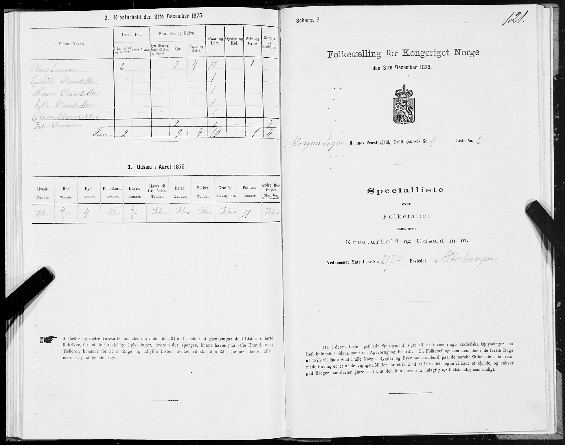 SAT, 1875 census for 1832P Hemnes, 1875, p. 3121