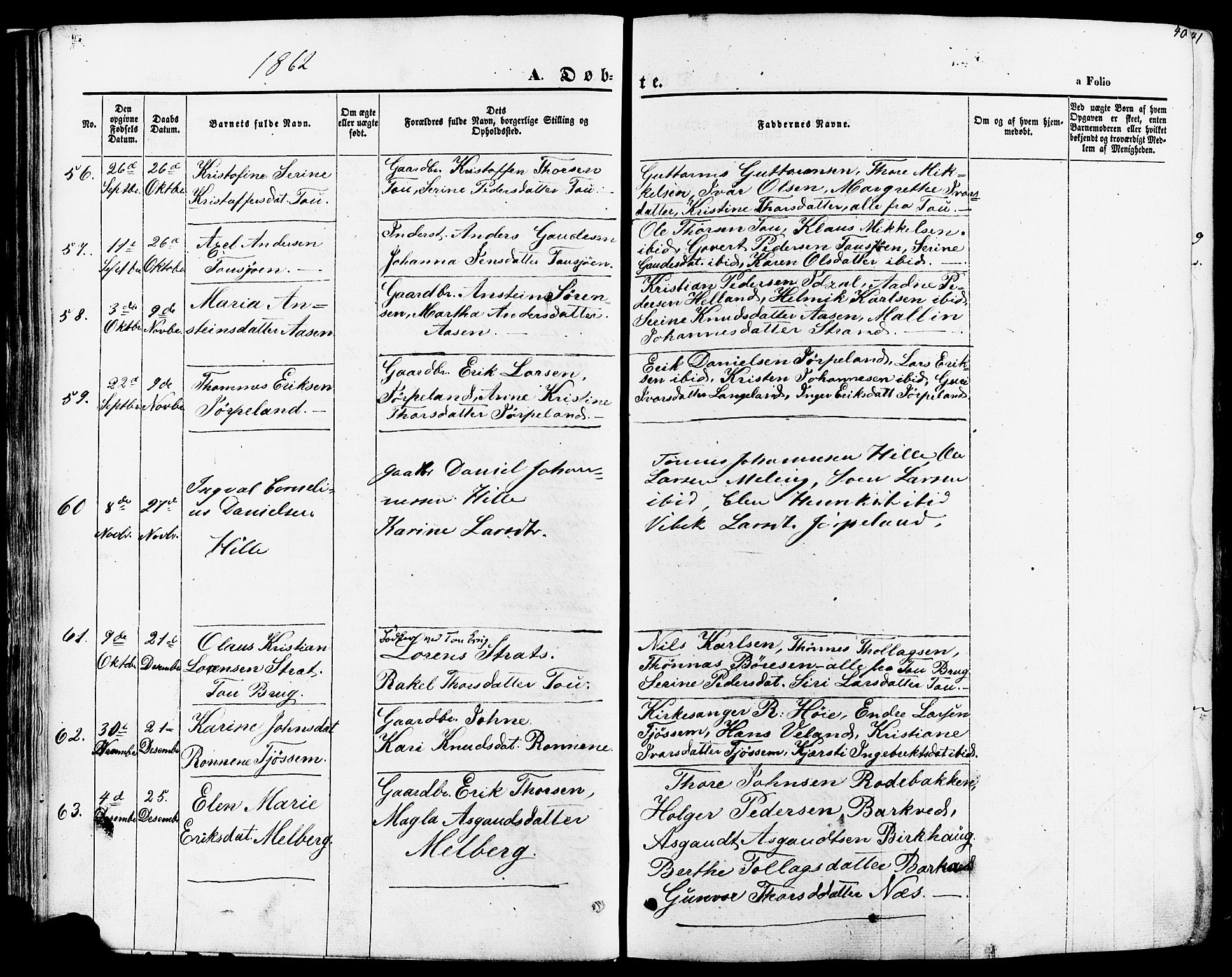 Strand sokneprestkontor, AV/SAST-A-101828/H/Ha/Haa/L0007: Parish register (official) no. A 7, 1855-1881, p. 40