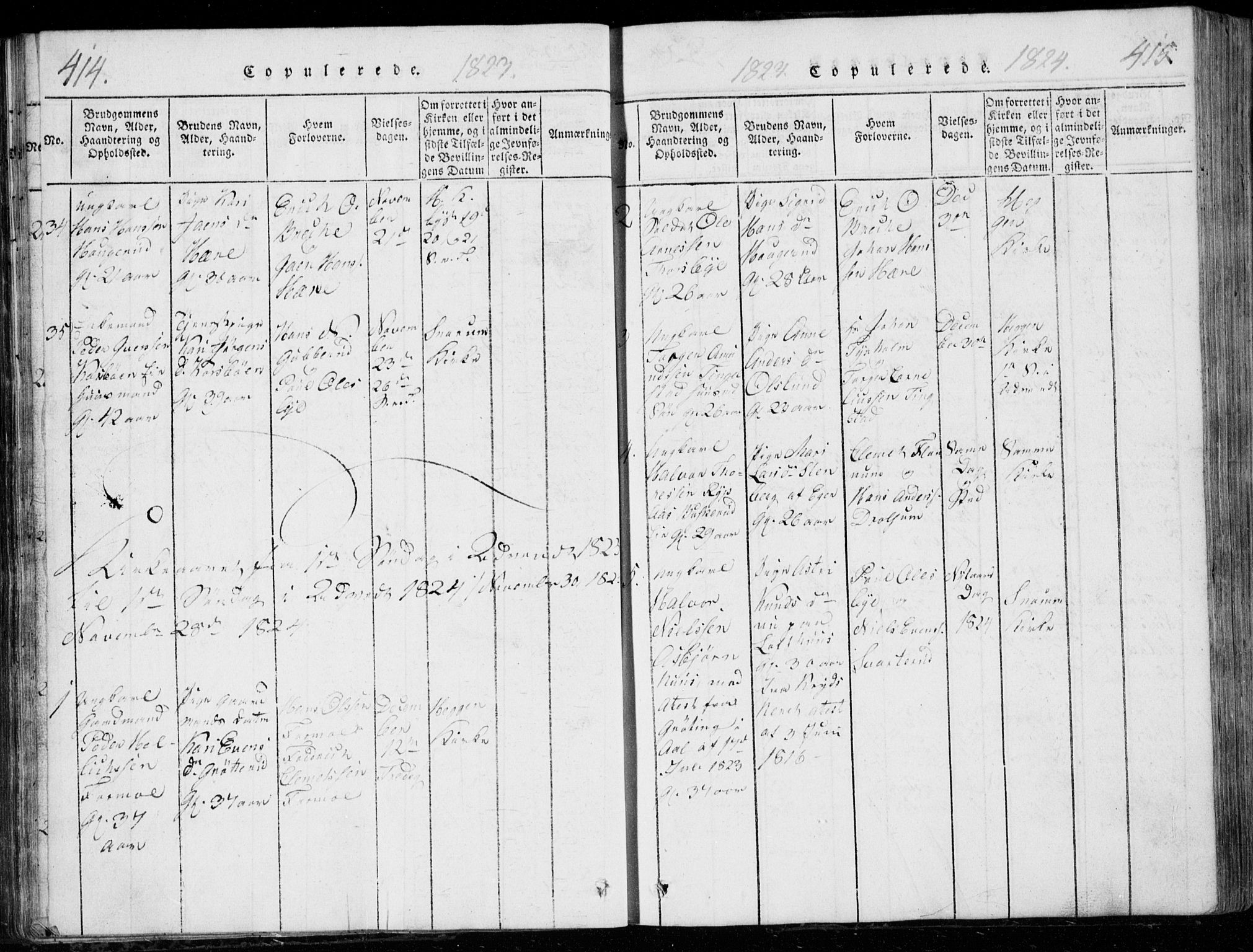 Modum kirkebøker, AV/SAKO-A-234/G/Ga/L0001: Parish register (copy) no. I 1, 1818-1824, p. 414-415