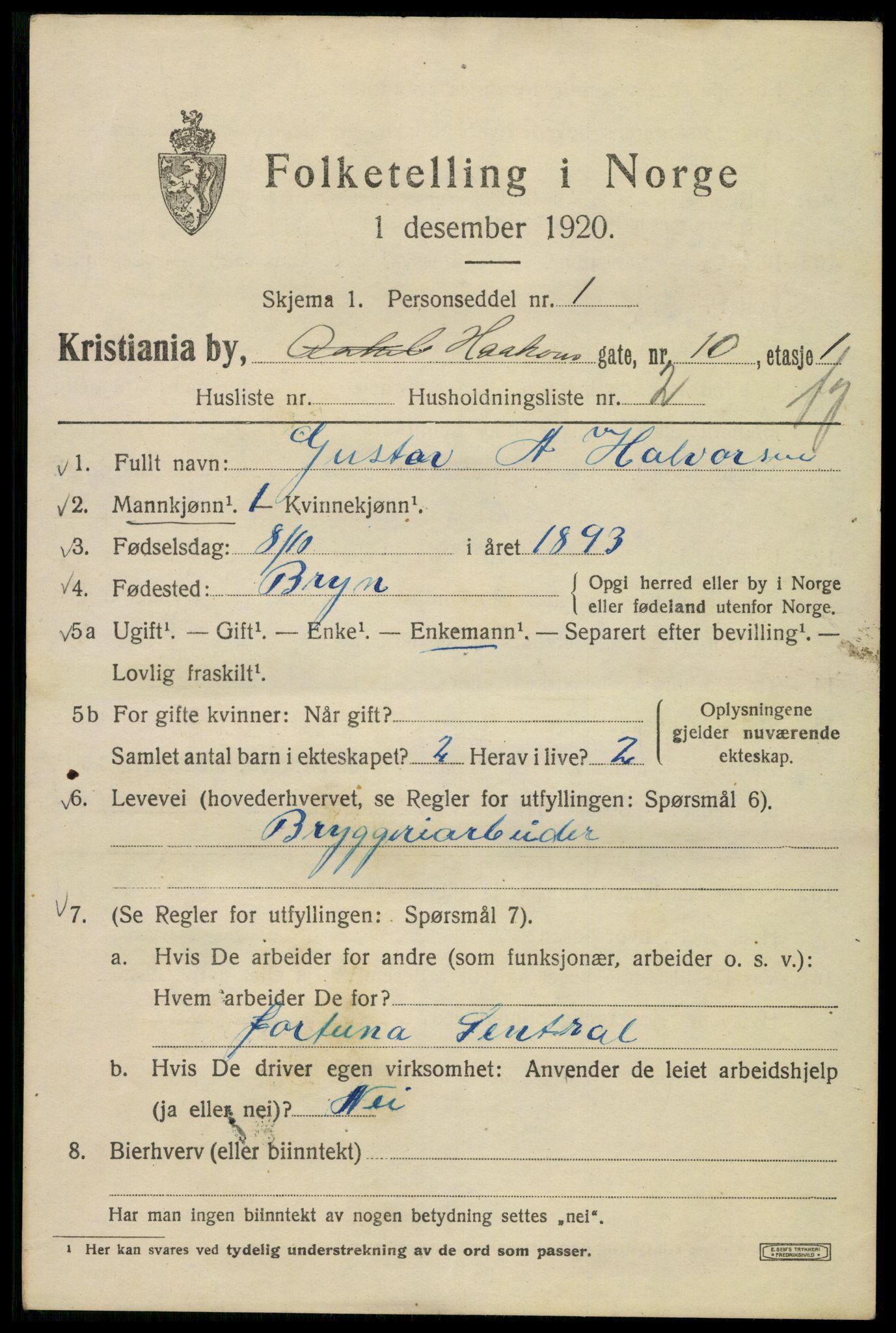 SAO, 1920 census for Kristiania, 1920, p. 264711