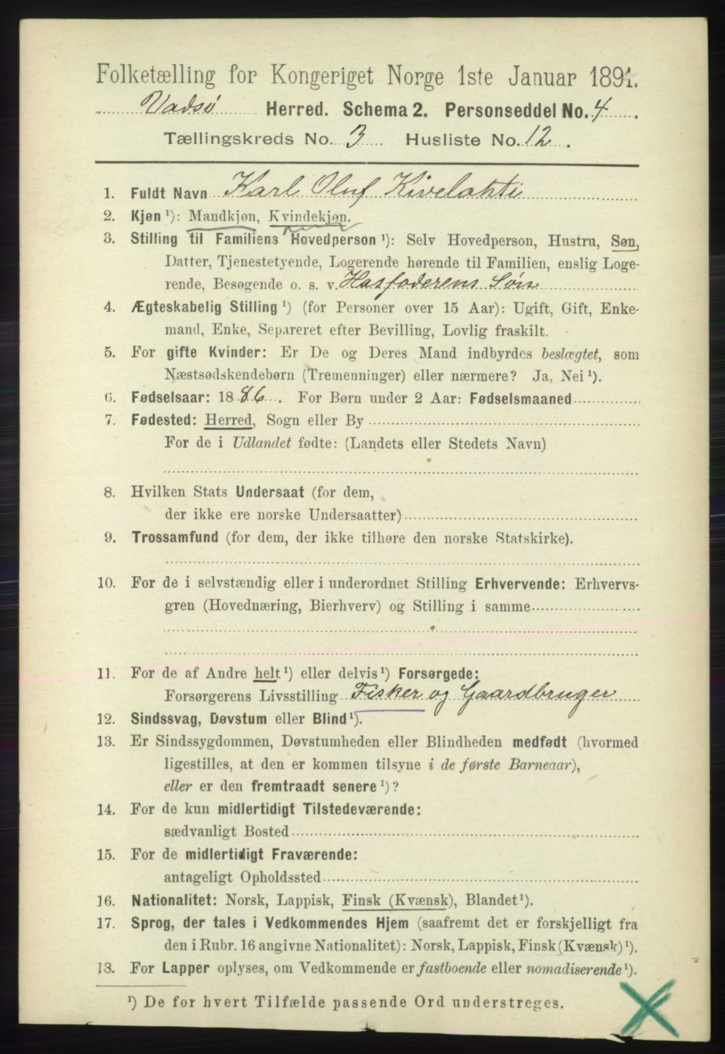 RA, 1891 census for 2029 Vadsø, 1891, p. 887