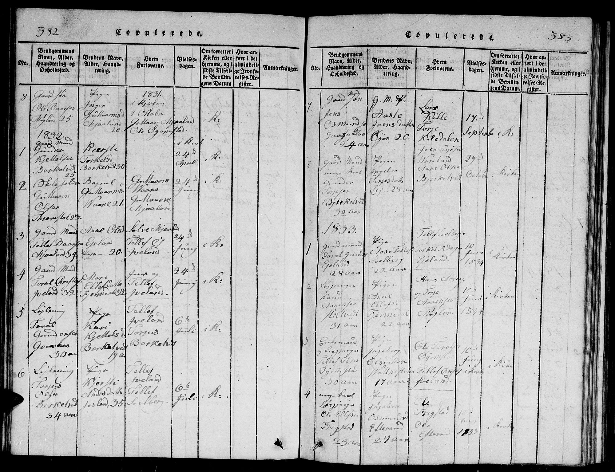 Evje sokneprestkontor, SAK/1111-0008/F/Fb/Fbc/L0001: Parish register (copy) no. B 1, 1816-1836, p. 382-383