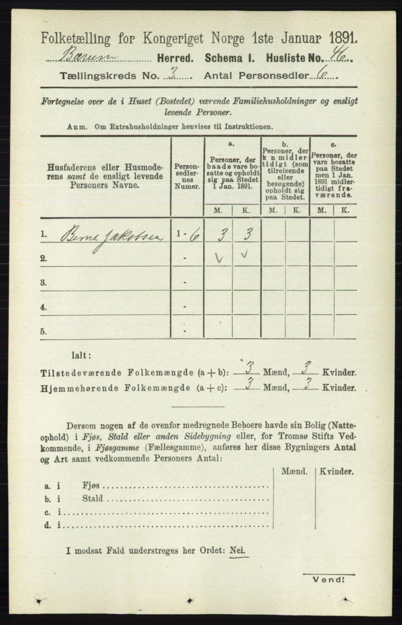 RA, 1891 census for 0219 Bærum, 1891, p. 1948