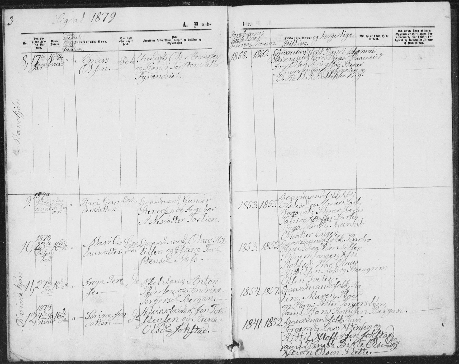 Sigdal kirkebøker, AV/SAKO-A-245/G/Ga/L0004: Parish register (copy) no. I 4, 1879-1885, p. 3