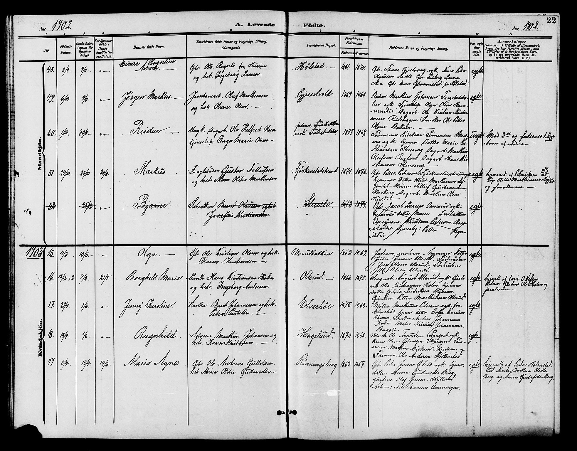 Østre Toten prestekontor, AV/SAH-PREST-104/H/Ha/Hab/L0007: Parish register (copy) no. 7, 1901-1912, p. 22