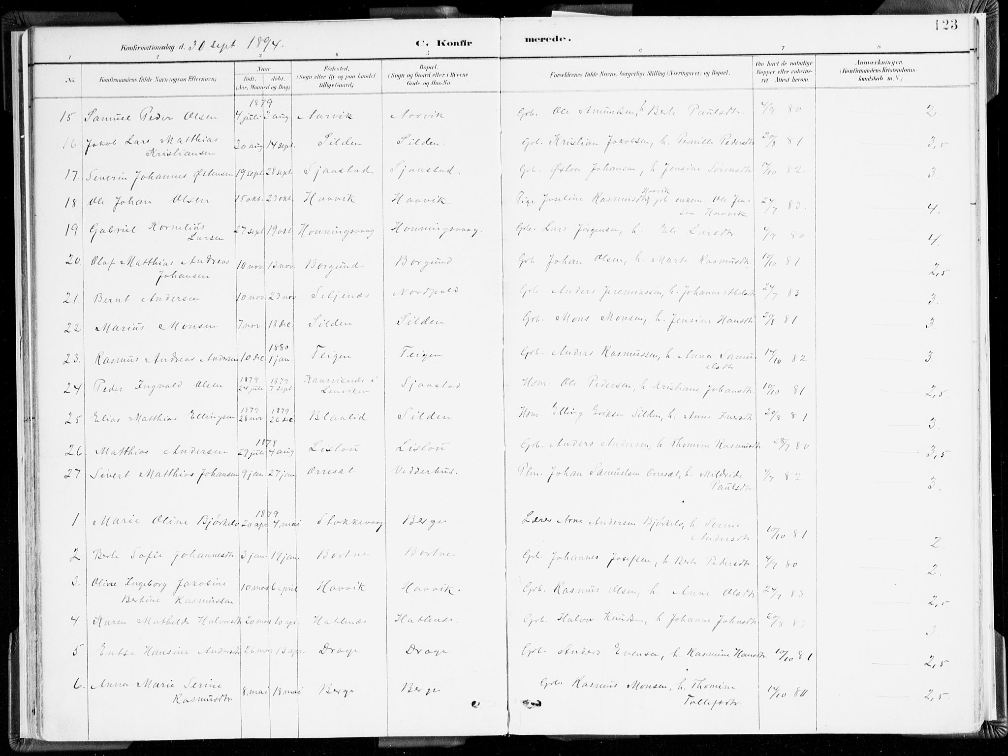 Selje sokneprestembete, AV/SAB-A-99938/H/Ha/Haa/Haab: Parish register (official) no. B 2, 1891-1907, p. 123