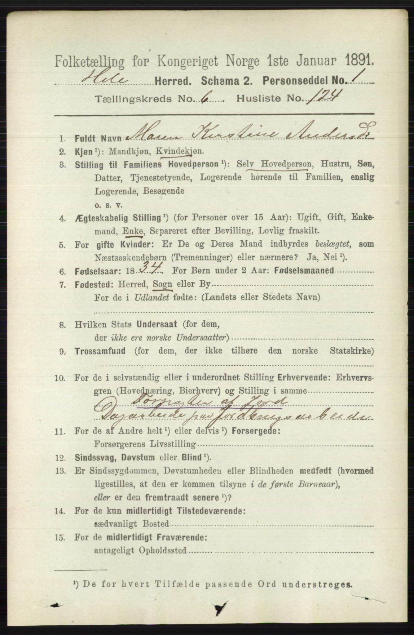 RA, 1891 census for 0612 Hole, 1891, p. 3877