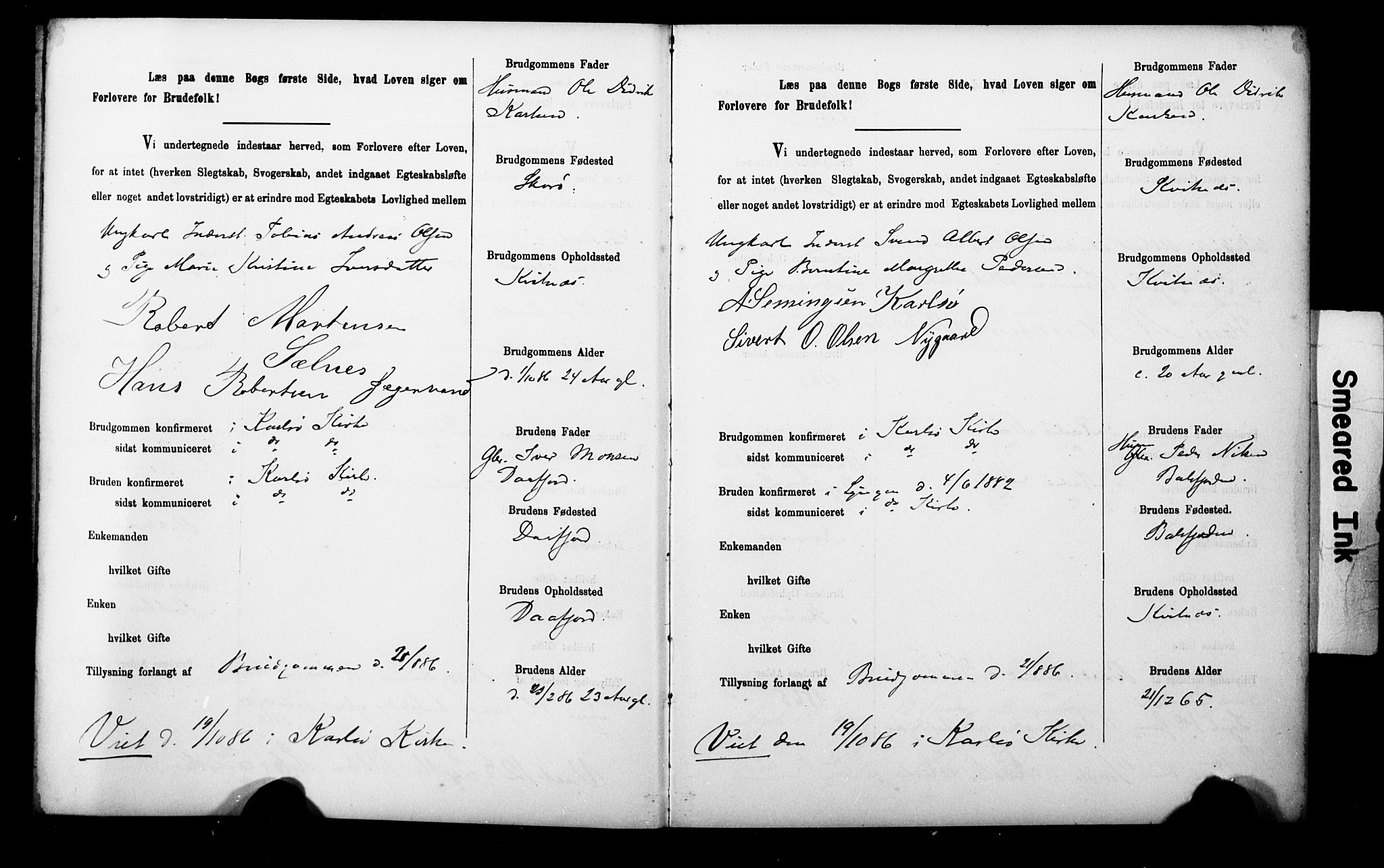Uten arkivreferanse**, SAT/-: Banns register no. 1 /1 (Trøgstad), 1886-1891