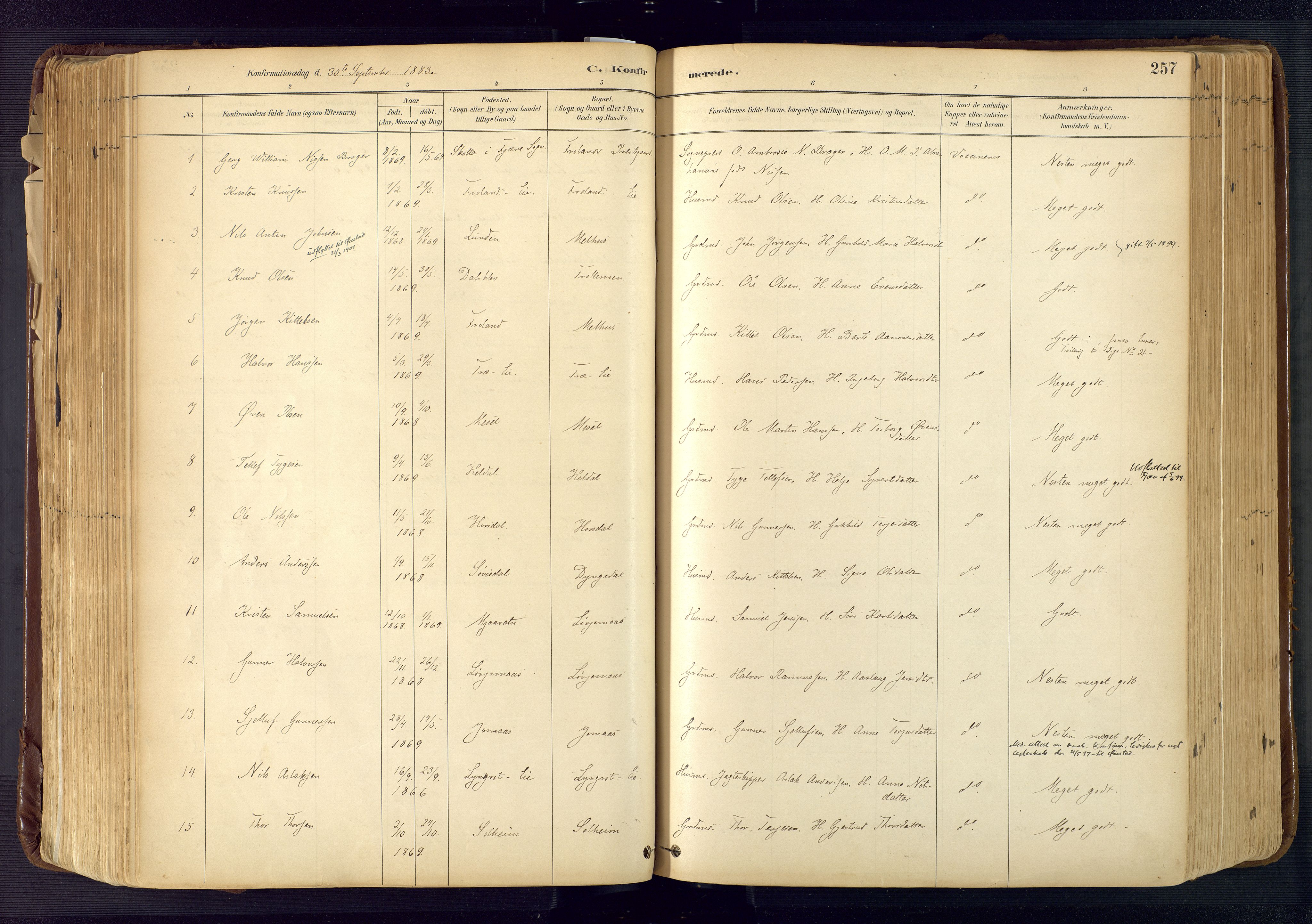 Froland sokneprestkontor, SAK/1111-0013/F/Fa/L0005: Parish register (official) no. A 5, 1882-1921, p. 257