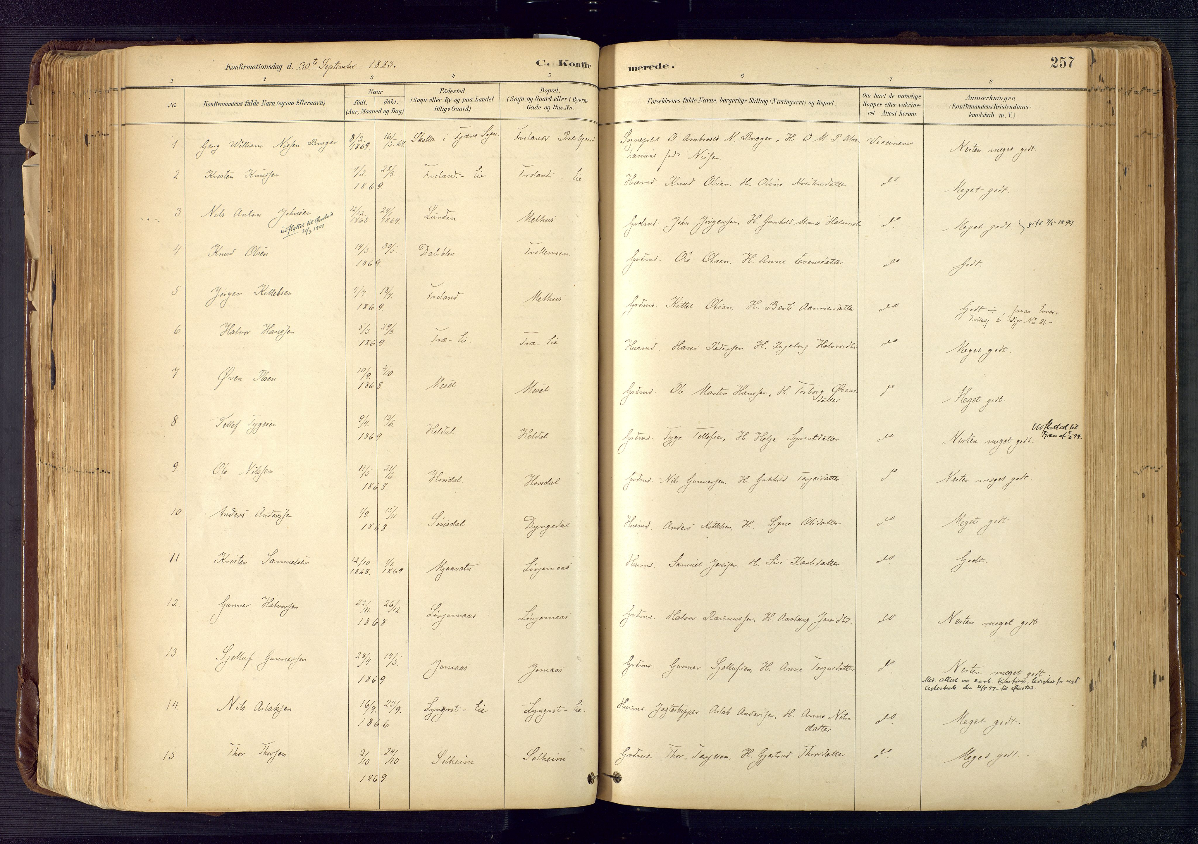 Froland sokneprestkontor, AV/SAK-1111-0013/F/Fa/L0005: Parish register (official) no. A 5, 1882-1921, p. 257
