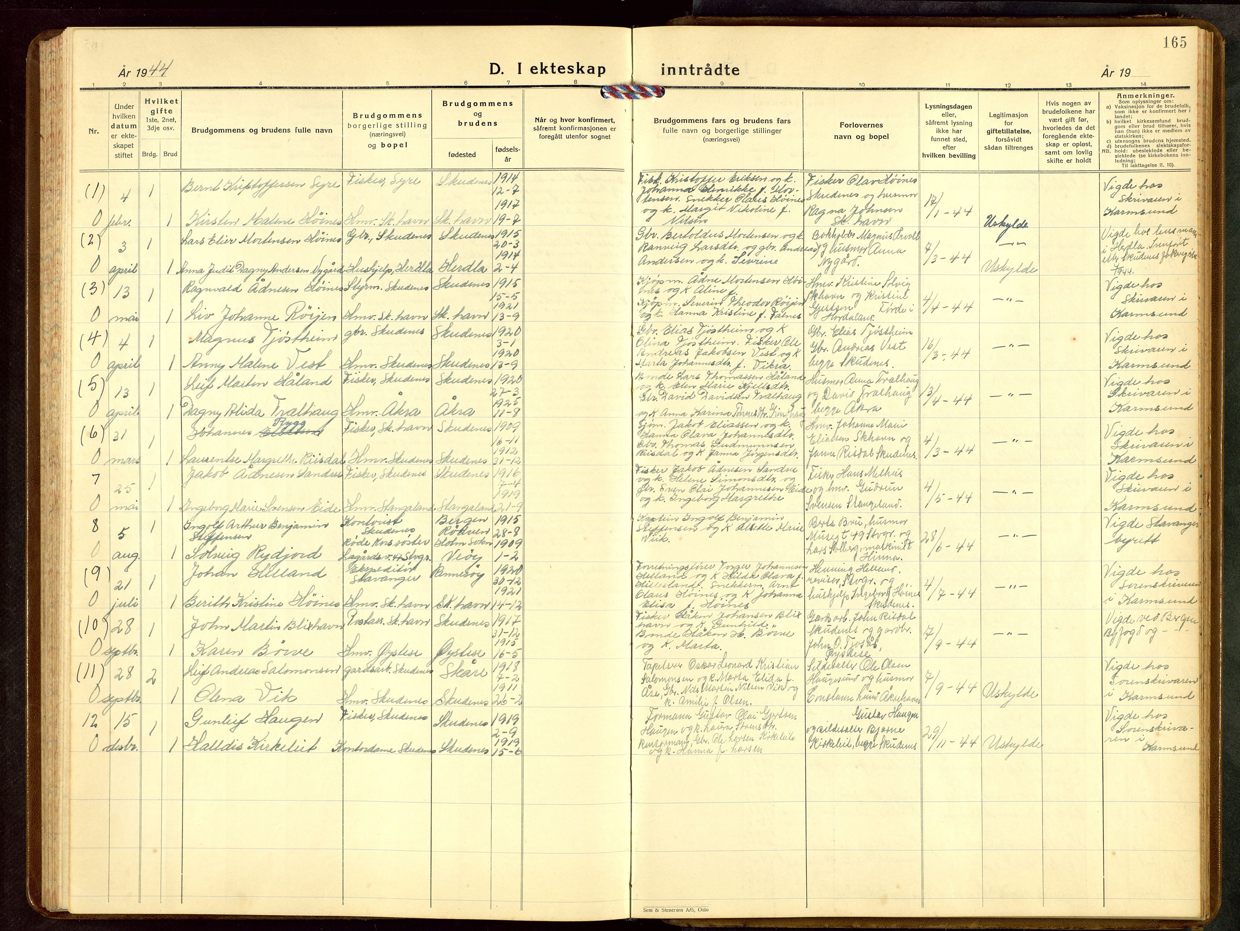 Skudenes sokneprestkontor, SAST/A -101849/H/Ha/Hab/L0013: Parish register (copy) no. B 13, 1937-1954, p. 165