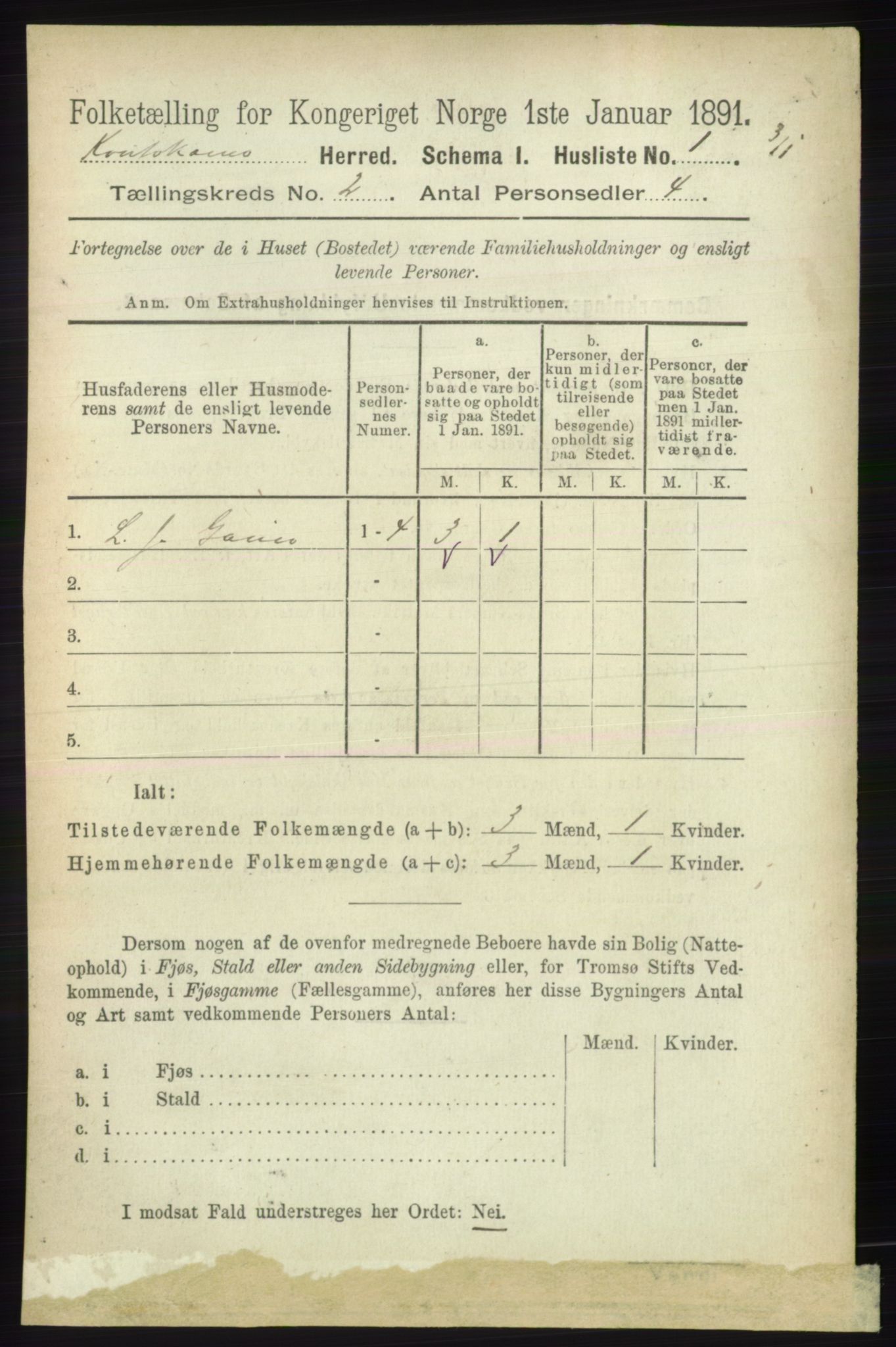 RA, 1891 census for 2011 Kautokeino, 1891, p. 265