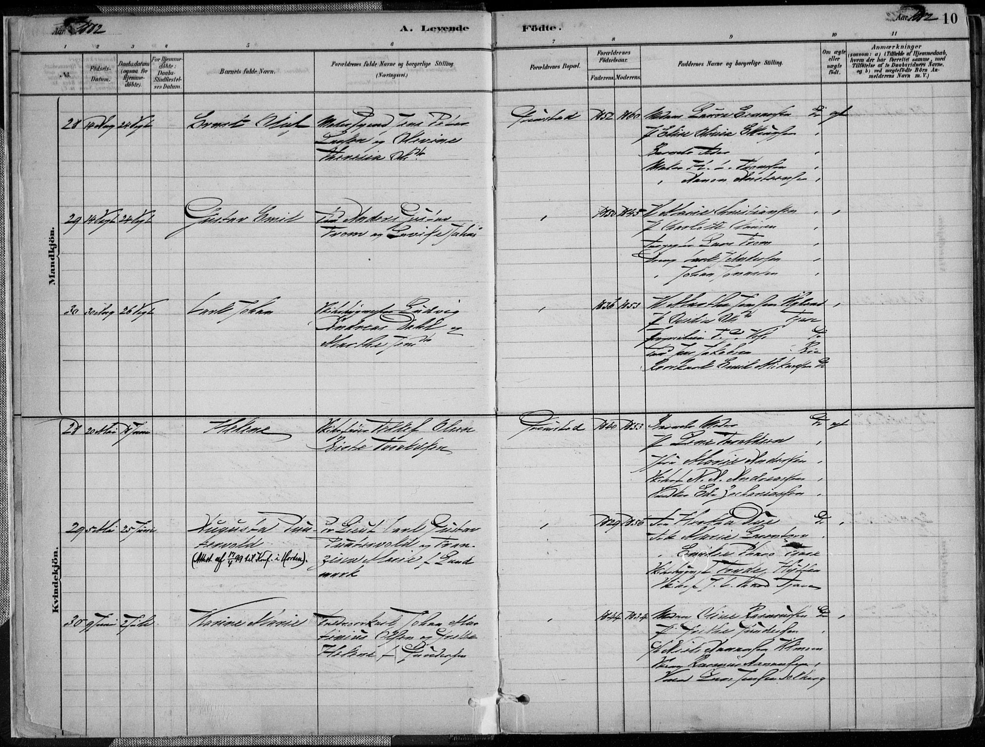 Grimstad sokneprestkontor, AV/SAK-1111-0017/F/Fa/L0003: Parish register (official) no. A 2, 1882-1912, p. 10