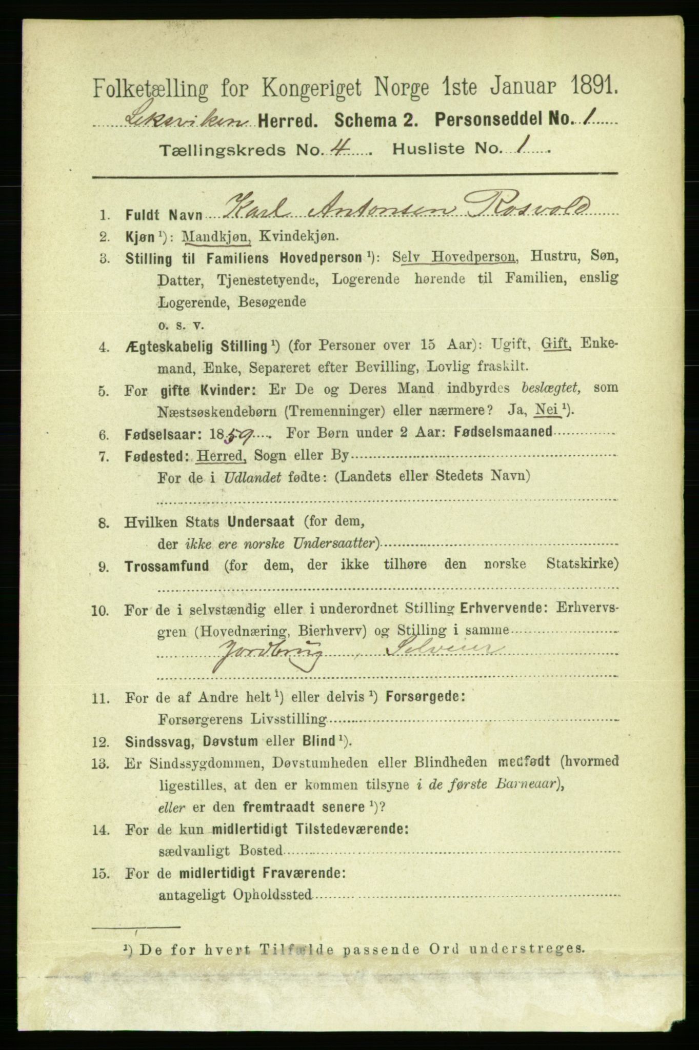 RA, 1891 census for 1718 Leksvik, 1891, p. 1909