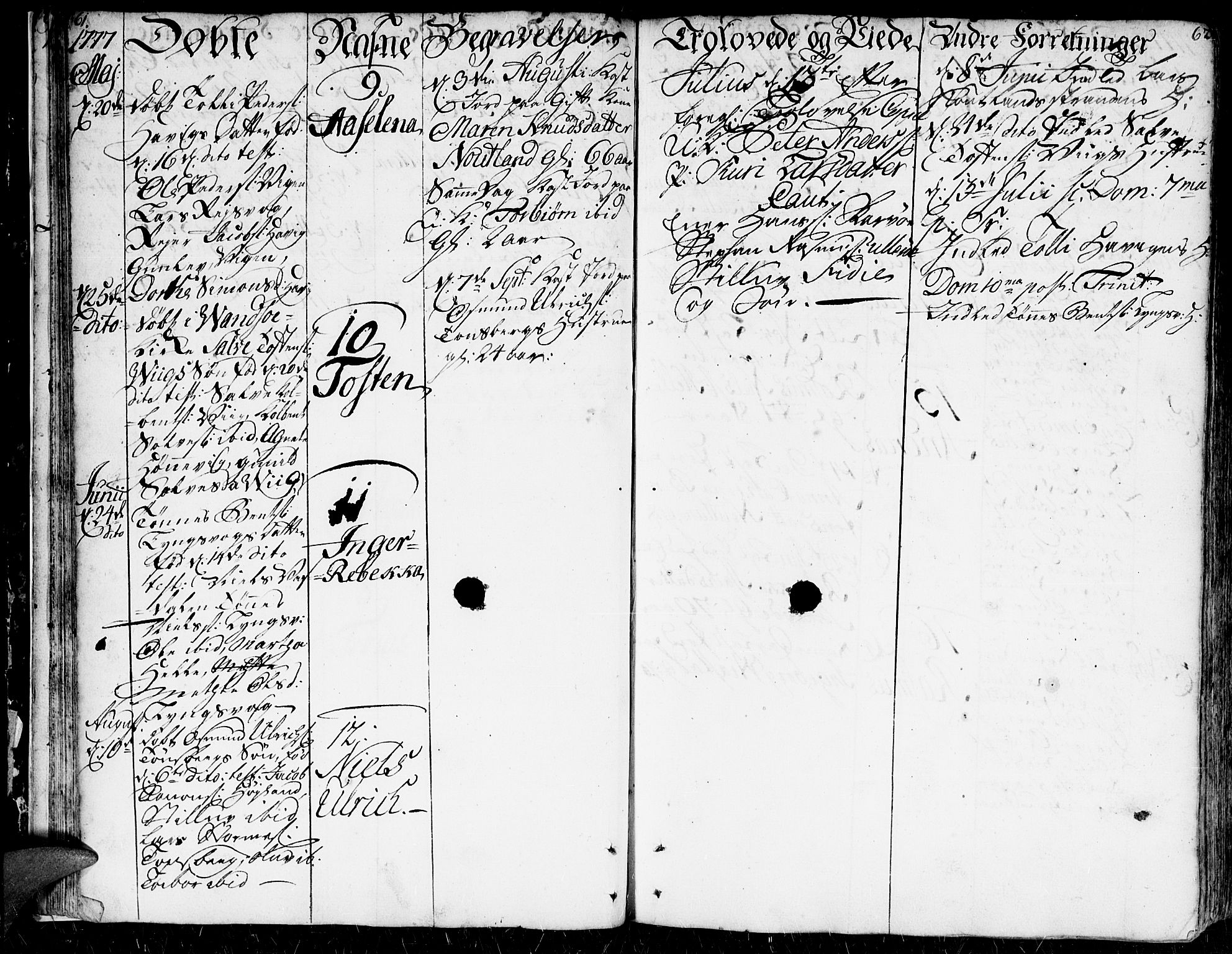 Herad sokneprestkontor, AV/SAK-1111-0018/F/Fa/Faa/L0001: Parish register (official) no. A 1 /2, 1768-1797, p. 61-62