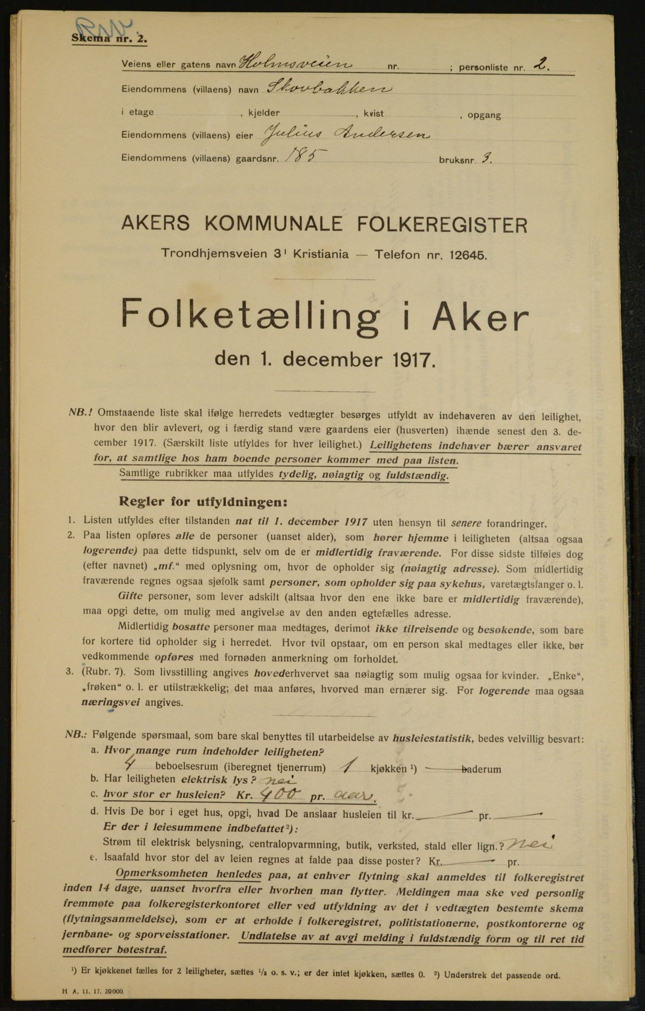 OBA, Municipal Census 1917 for Aker, 1917, p. 16338