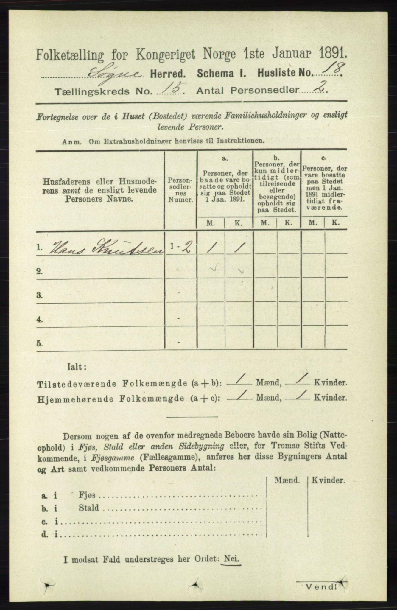 RA, 1891 census for 1018 Søgne, 1891, p. 3815