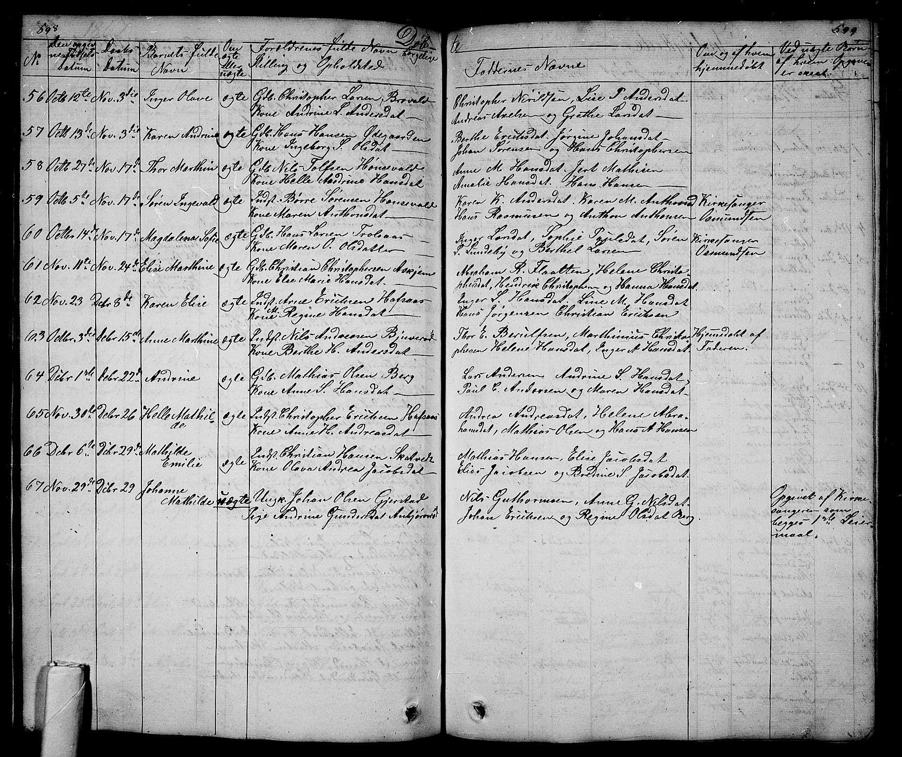 Andebu kirkebøker, AV/SAKO-A-336/G/Ga/L0003: Parish register (copy) no. I 3, 1832-1867, p. 598-599