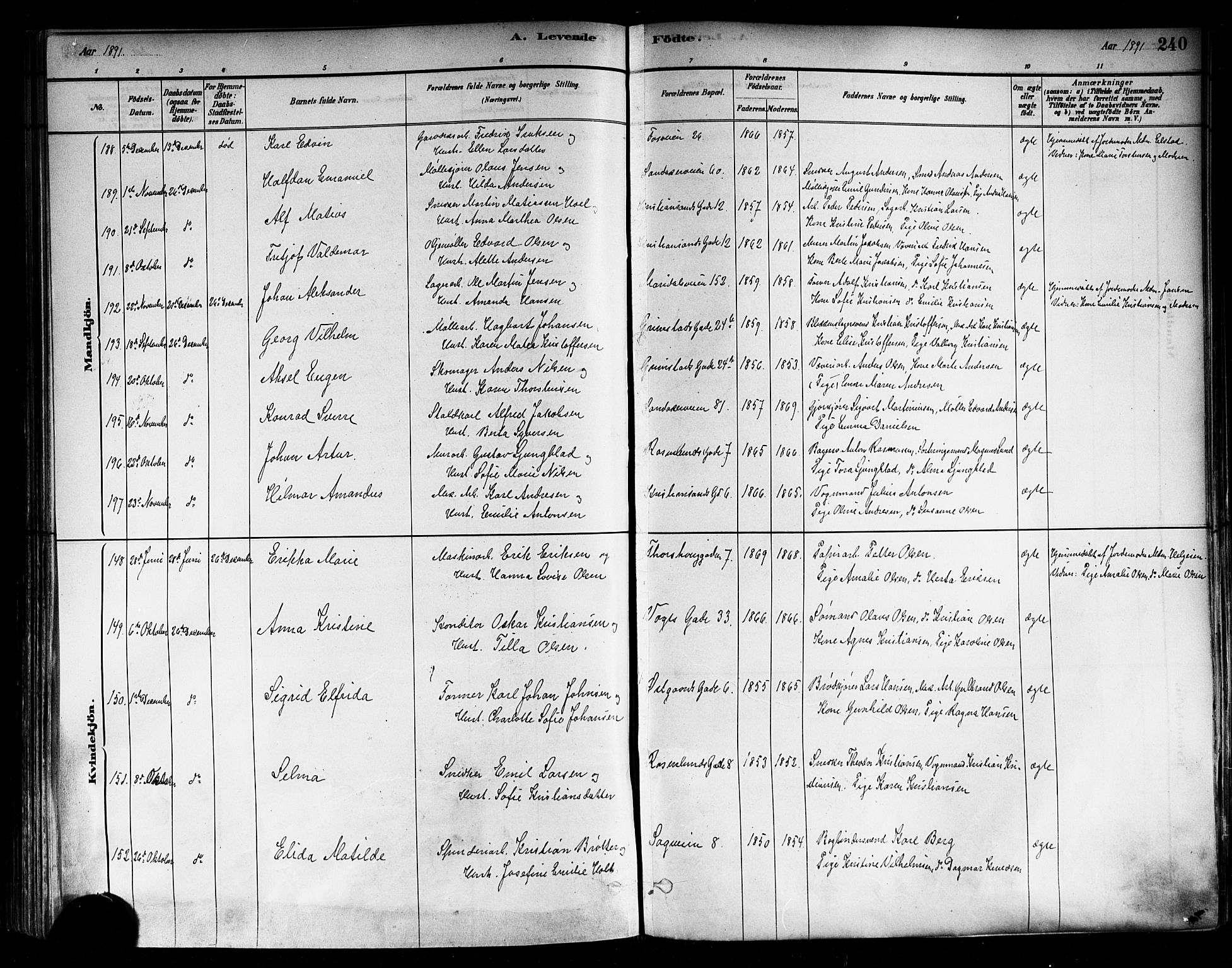 Sagene prestekontor Kirkebøker, SAO/A-10796/F/L0001: Parish register (official) no. 1, 1880-1893, p. 240