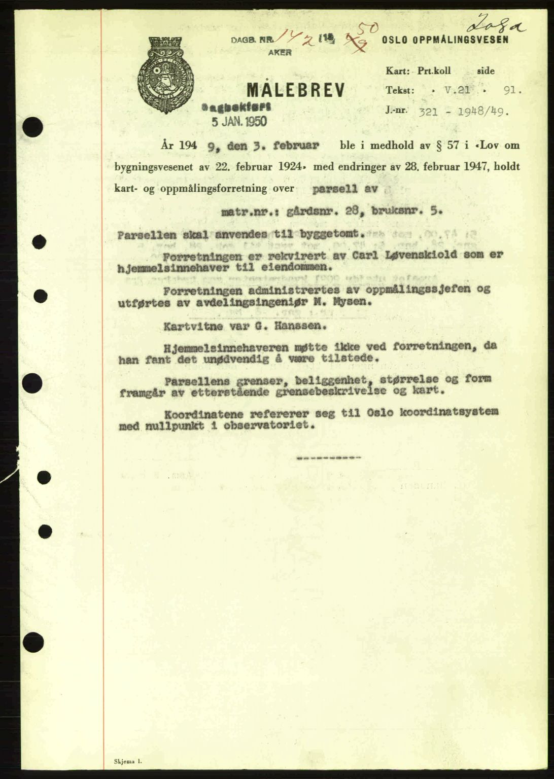Oslo byskriverembete, AV/SAO-A-10227/G/Gb/Gbd/Gbda/L0017: Mortgage book no. A215, 1949-1950, Diary no: : 142/1950