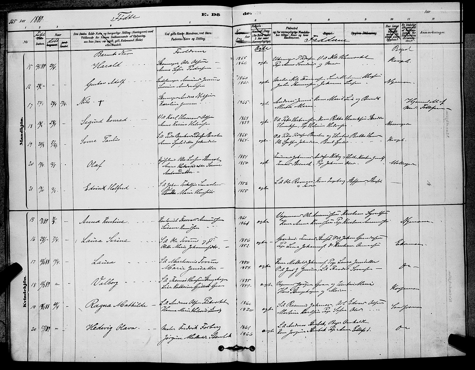 Kongsberg kirkebøker, AV/SAKO-A-22/G/Ga/L0005: Parish register (copy) no. 5, 1878-1889, p. 265