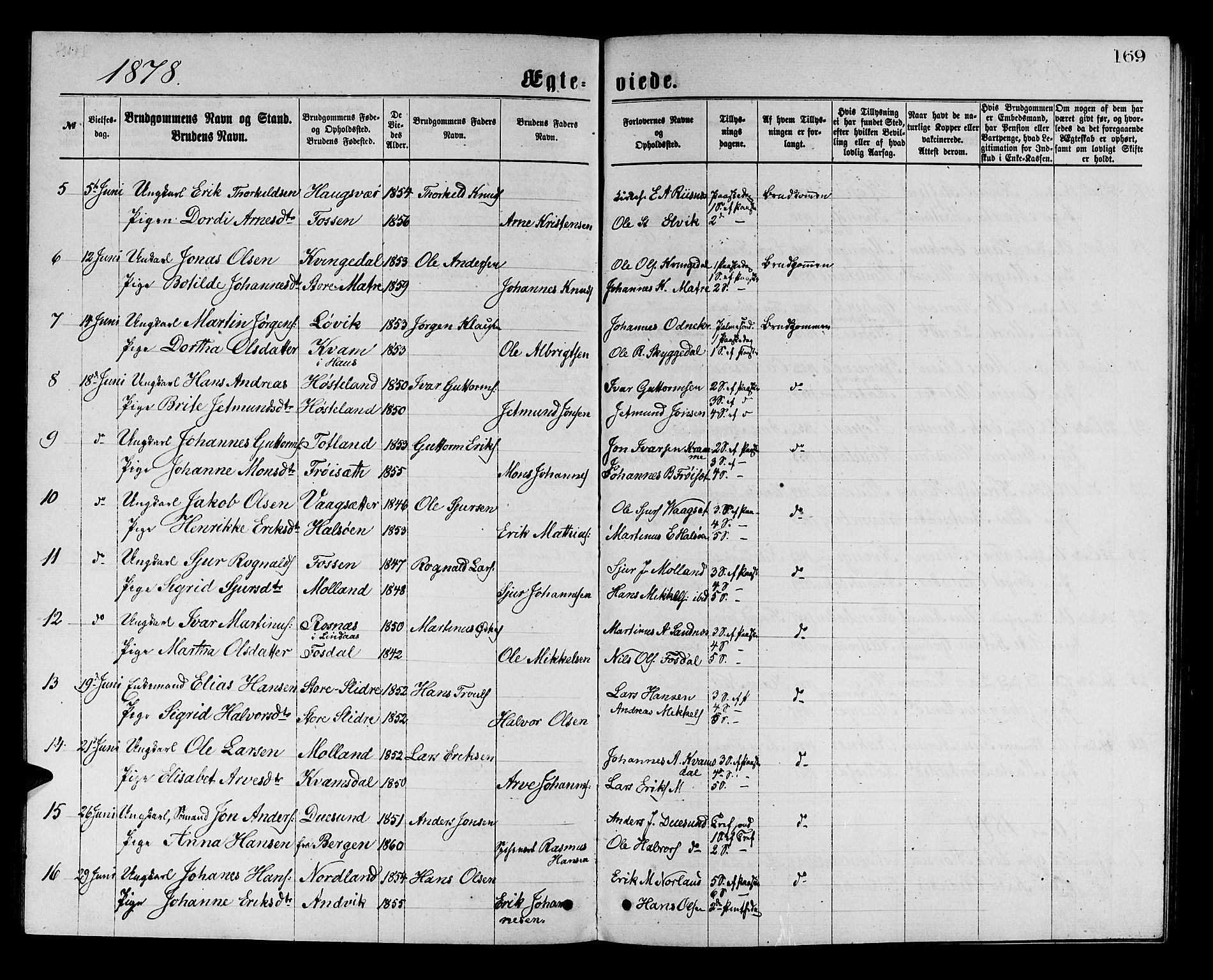 Masfjorden Sokneprestembete, AV/SAB-A-77001: Parish register (copy) no. A 2, 1876-1891, p. 169