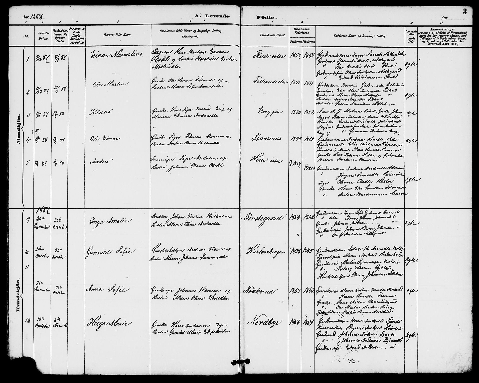 Rakkestad prestekontor Kirkebøker, AV/SAO-A-2008/G/Gb/L0001: Parish register (copy) no. II 1, 1887-1909, p. 3