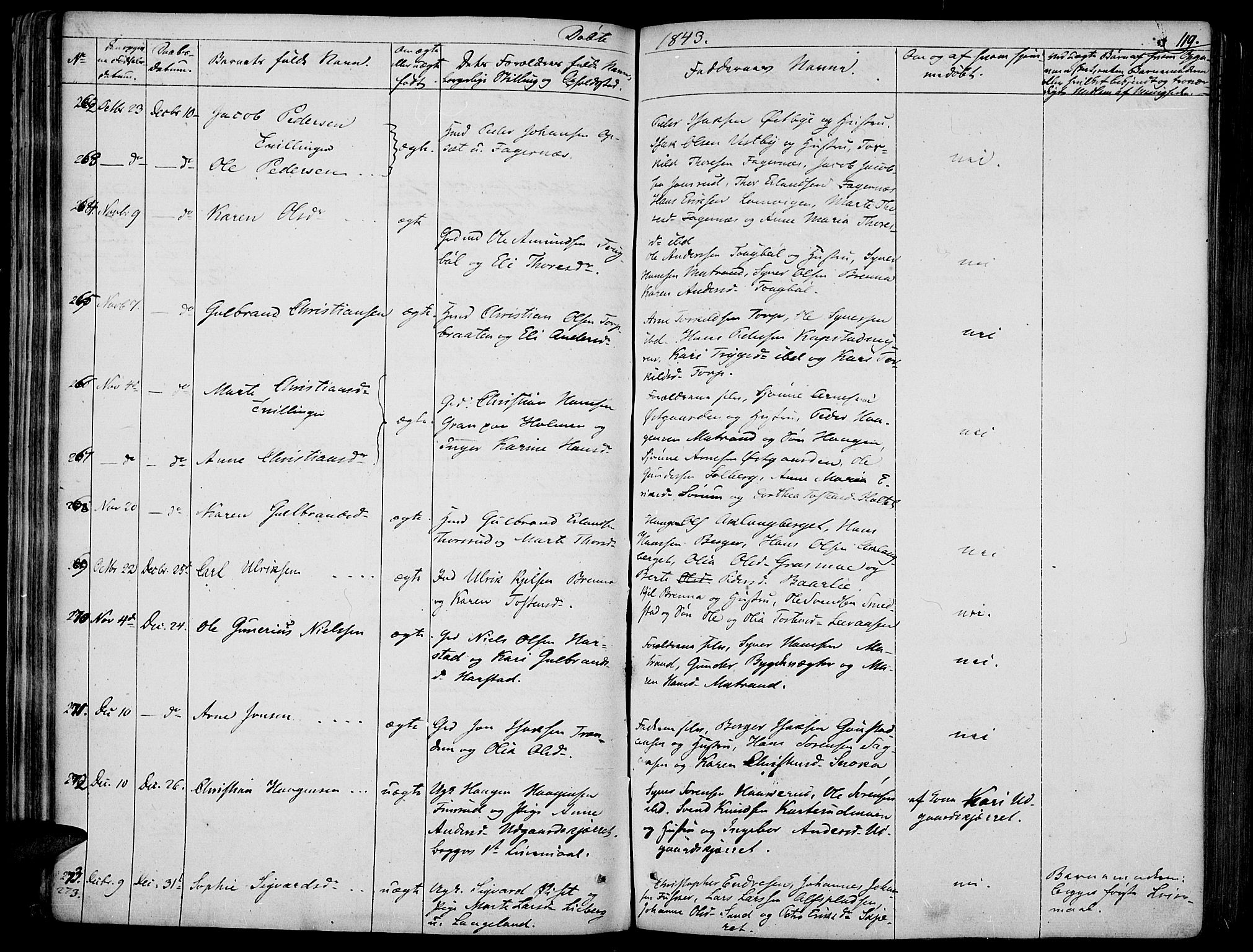 Vinger prestekontor, SAH/PREST-024/H/Ha/Haa/L0008: Parish register (official) no. 8, 1839-1847, p. 119