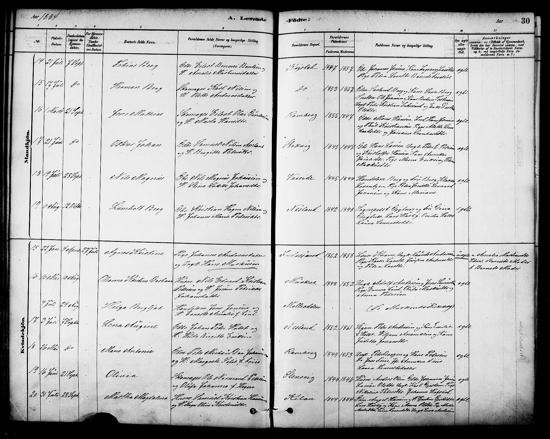 Ministerialprotokoller, klokkerbøker og fødselsregistre - Nordland, AV/SAT-A-1459/885/L1204: Parish register (official) no. 885A05, 1878-1892, p. 30