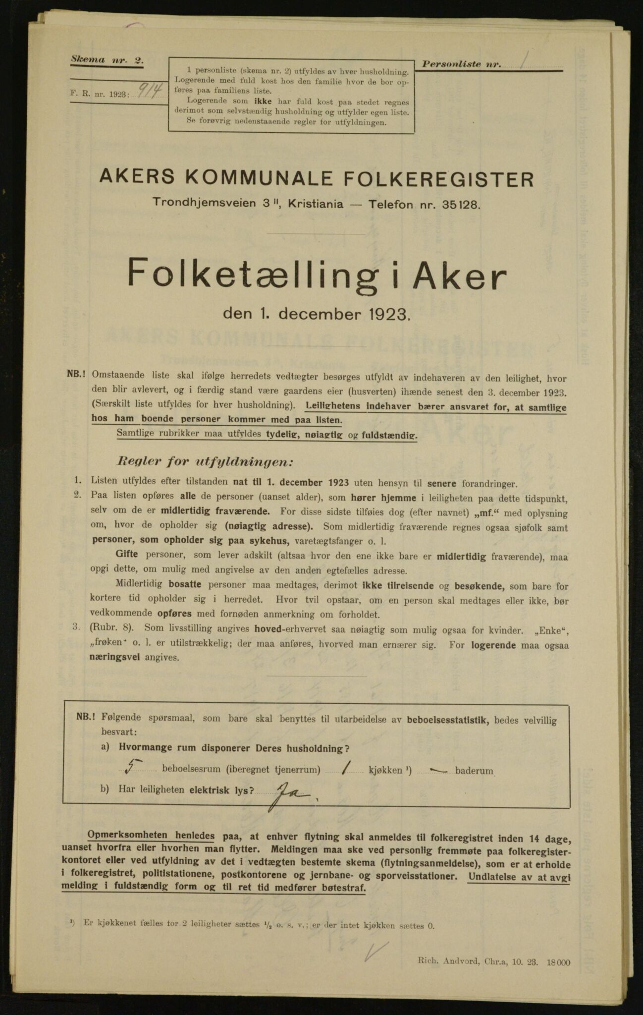 , Municipal Census 1923 for Aker, 1923, p. 28426