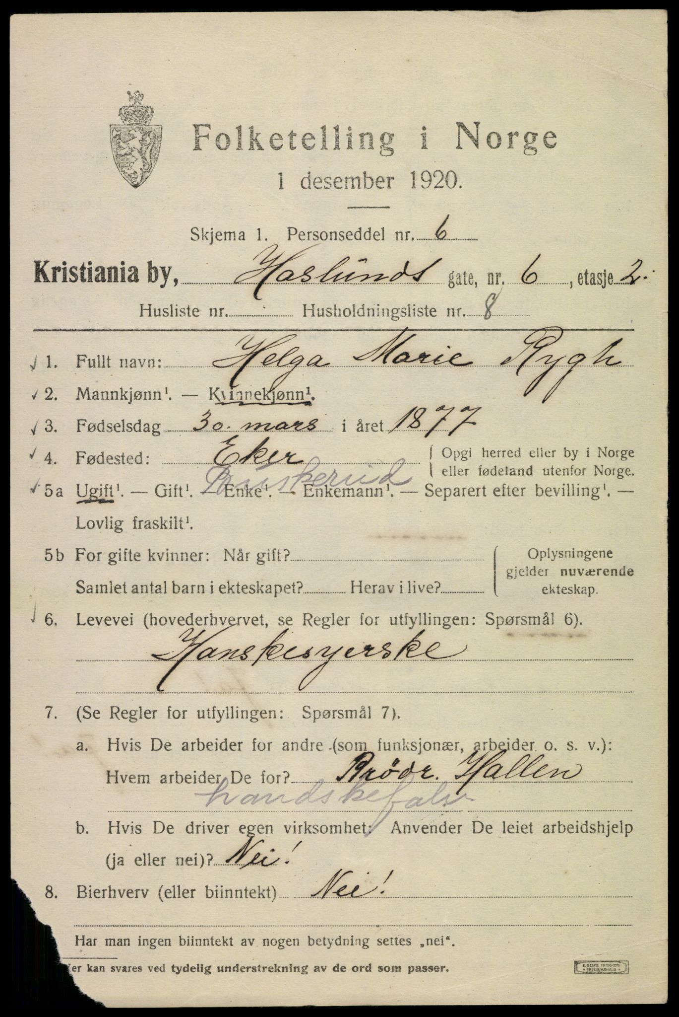 SAO, 1920 census for Kristiania, 1920, p. 272425