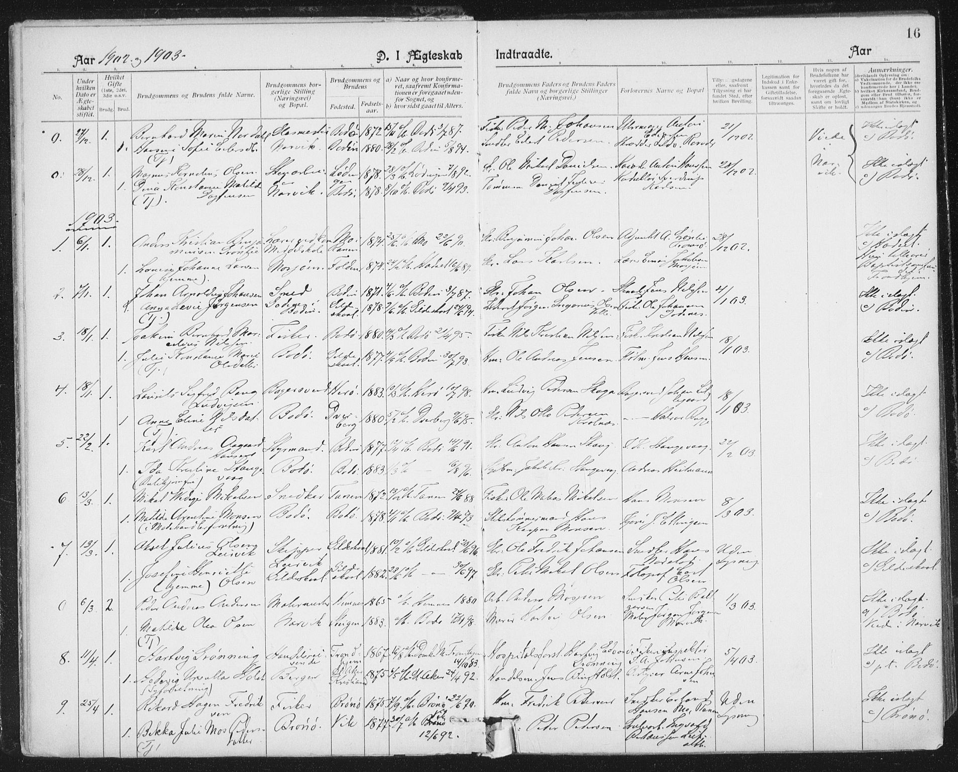 Ministerialprotokoller, klokkerbøker og fødselsregistre - Nordland, SAT/A-1459/801/L0012: Parish register (official) no. 801A12, 1900-1916, p. 16