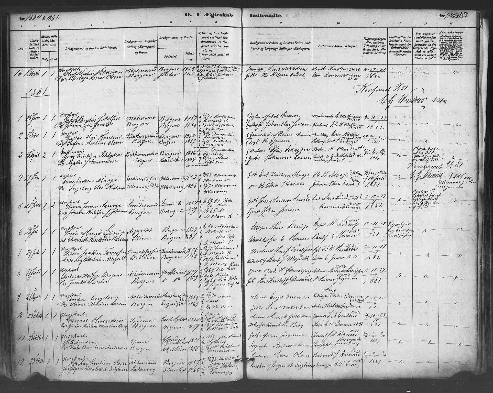 Mariakirken Sokneprestembete, SAB/A-76901/H/Haa/L0007: Parish register (official) no. A 7, 1878-1893, p. 147