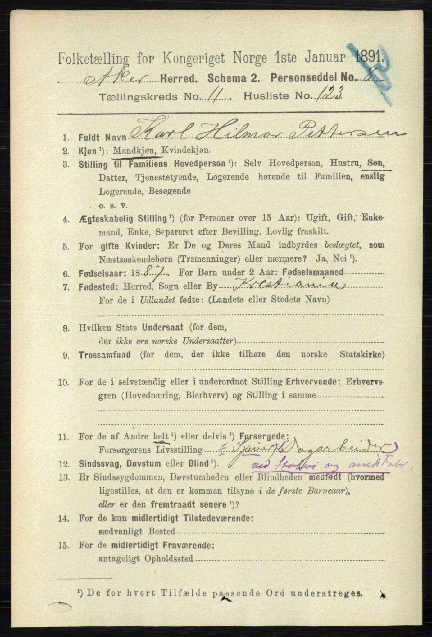 RA, 1891 census for 0218 Aker, 1891, p. 11329