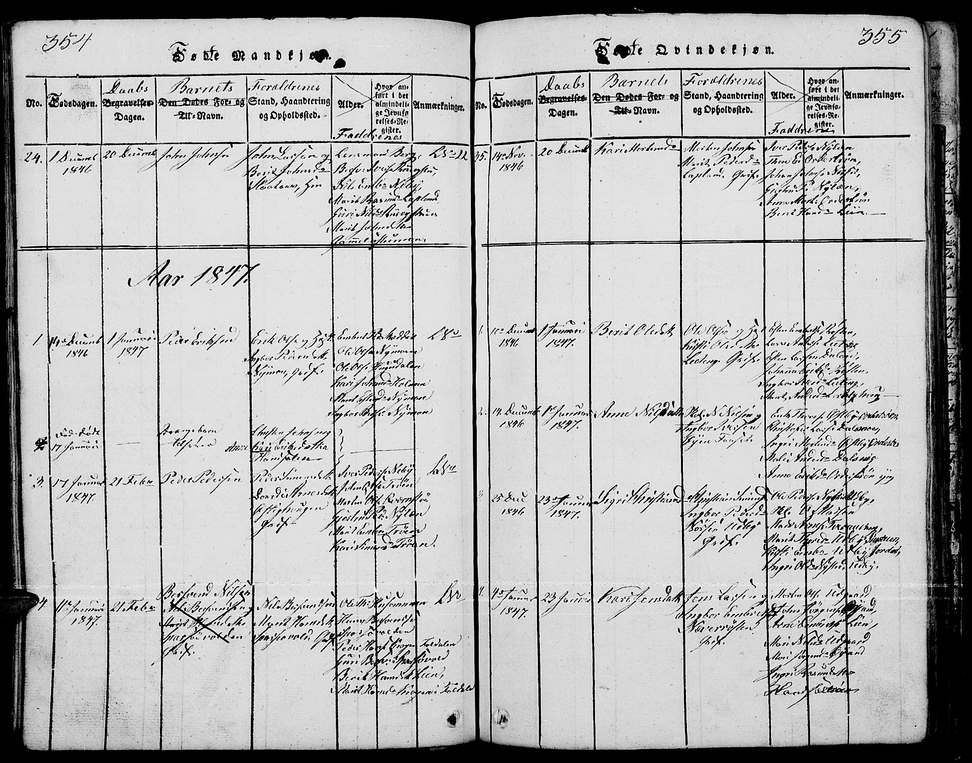 Tynset prestekontor, SAH/PREST-058/H/Ha/Hab/L0001: Parish register (copy) no. 1, 1814-1859, p. 354-355